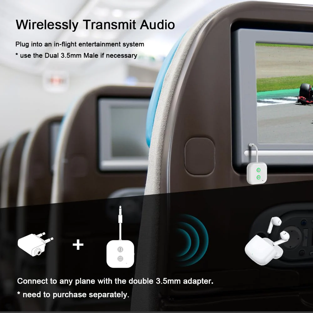 Airplane Bluetooth 5.3 Audio Transmitter Receiver,Supports 2 AirPods or Headphones with All 3.5mm Aux Jacks on Airplanes, Gym Equipment, TVs, & Gaming Consoles ZF-361 - Image 7