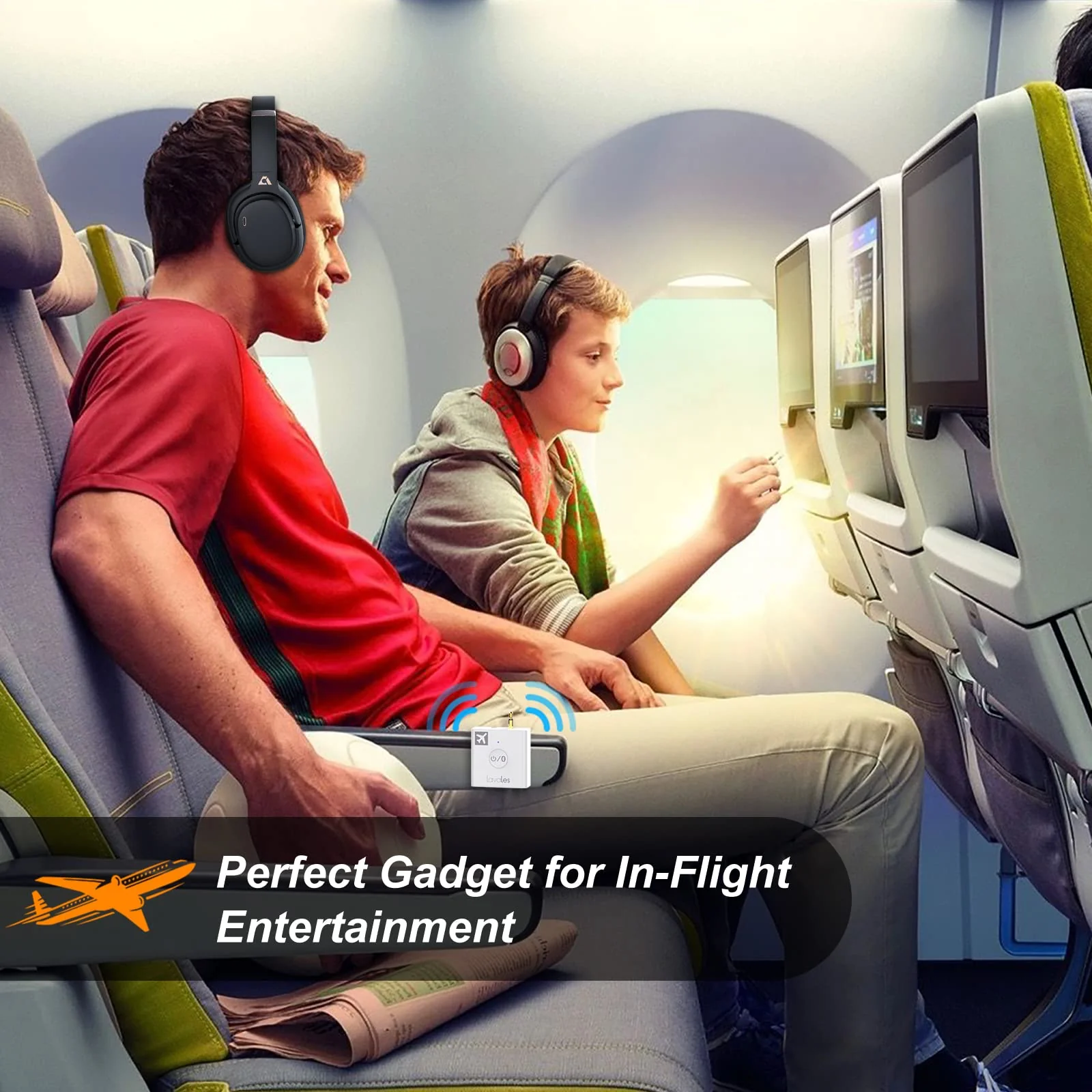 Airplane Bluetooth Adapter, 2 Headphones Support, 32Hrs Playtime, aptX Adaptive/Low Latency/HD Wireless Audio Transmitter for Airpods & Bluetooth Headphones, Use for Travel Flight - Image 3