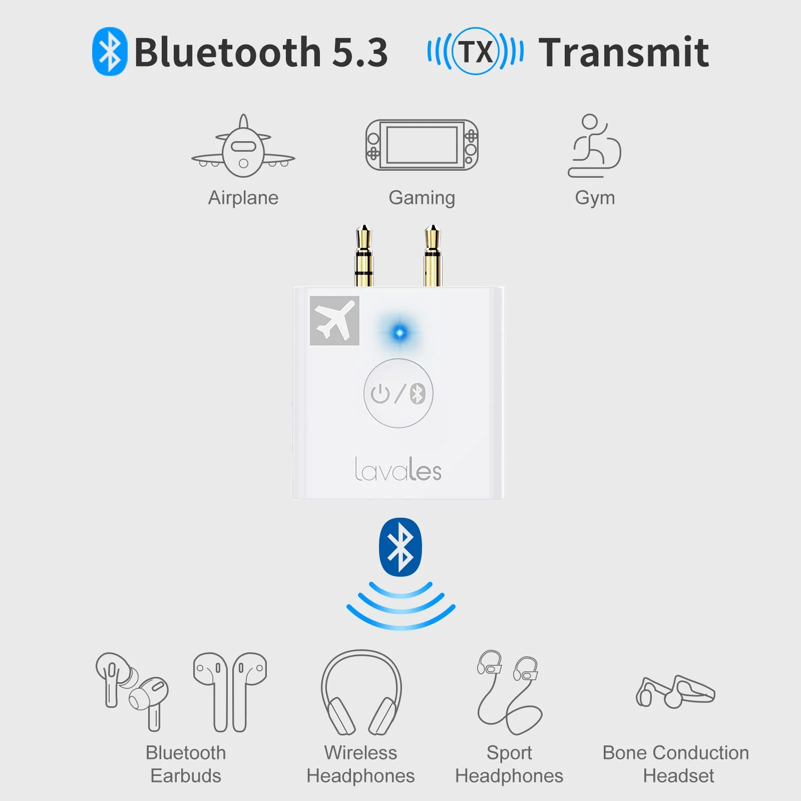 Airplane Bluetooth Adapter, 2 Headphones Support, 32Hrs Playtime, aptX Adaptive/Low Latency/HD Wireless Audio Transmitter for Airpods & Bluetooth Headphones, Use for Travel Flight - Image 6
