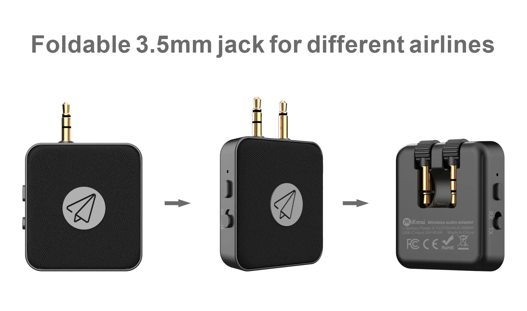 Airplane Bluetooth Adapter 2in1, Foldable 3.5mm AUX Jack for Different Airlines, 20h Play time, Transmitter to 2 Airpods/Headphone, Receiver to Car/Home Stereo - Image 5