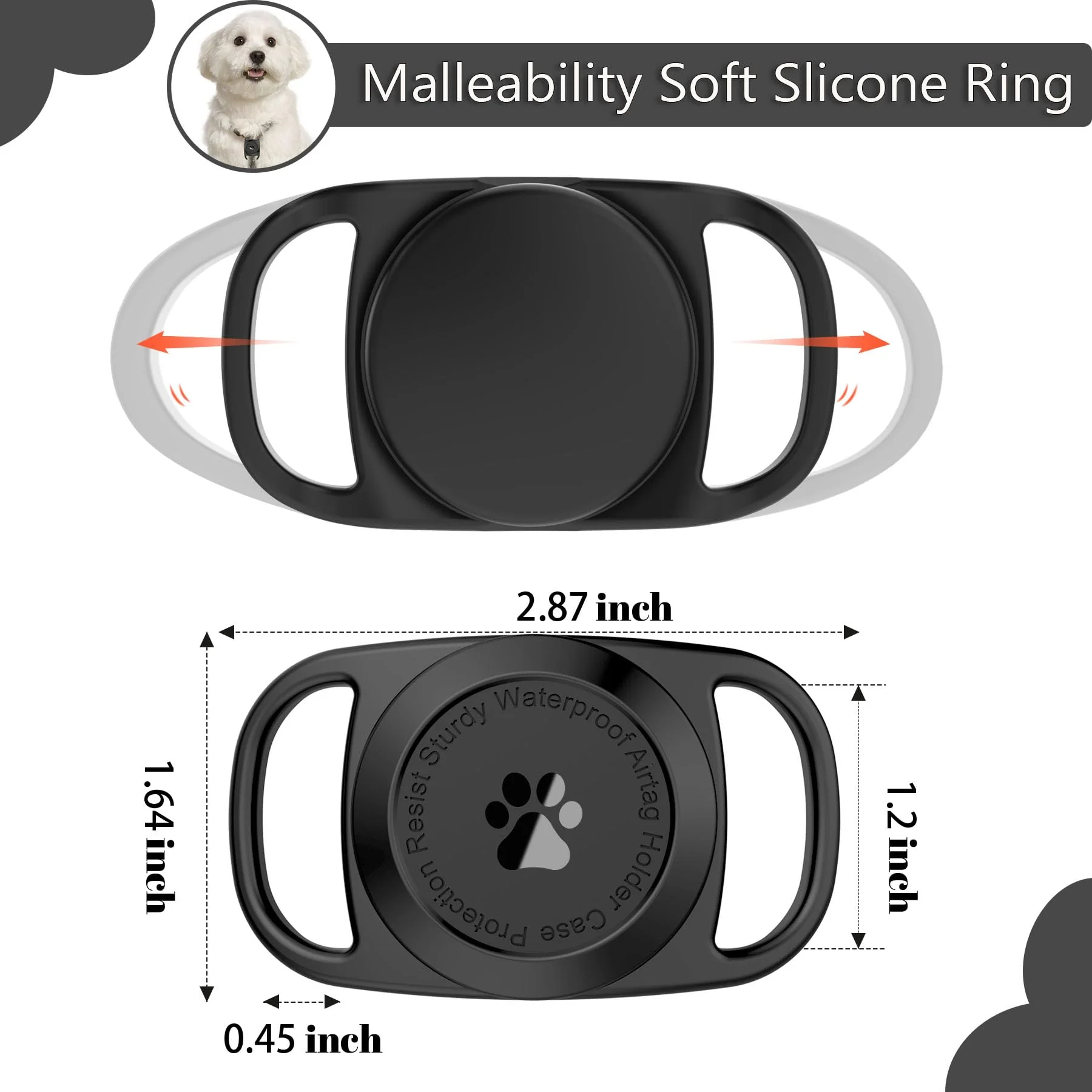 Airtag Dog Collar Holder, [1 Pack] Waterproof Protective Case for Apple AirTag, Durable & Lightweight with Full-Body Protection, Soft Silicone, Black 1 Pack-Black - Image 2