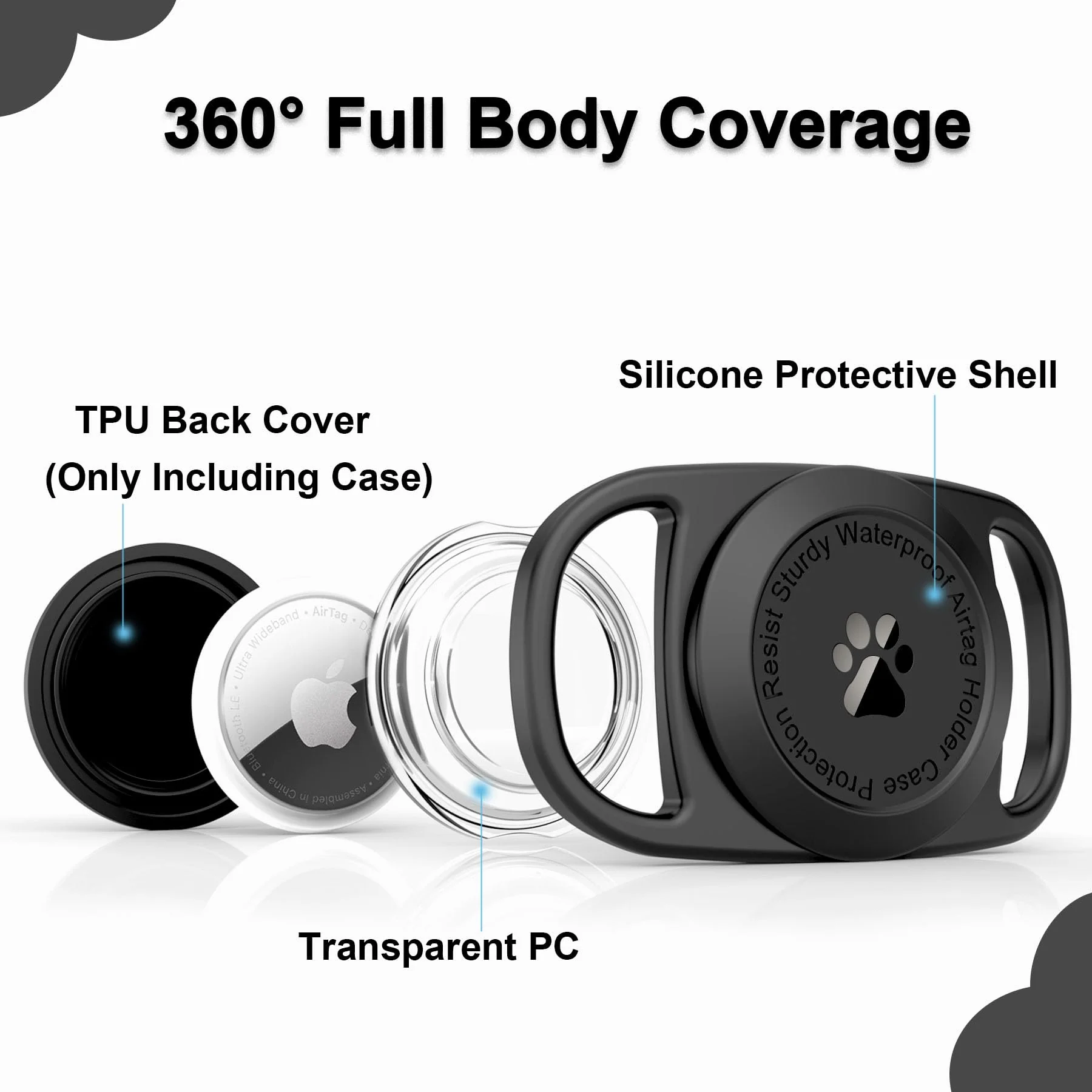 Airtag Dog Collar Holder, [1 Pack] Waterproof Protective Case for Apple AirTag, Durable & Lightweight with Full-Body Protection, Soft Silicone, Black 1 Pack-Black - Image 3