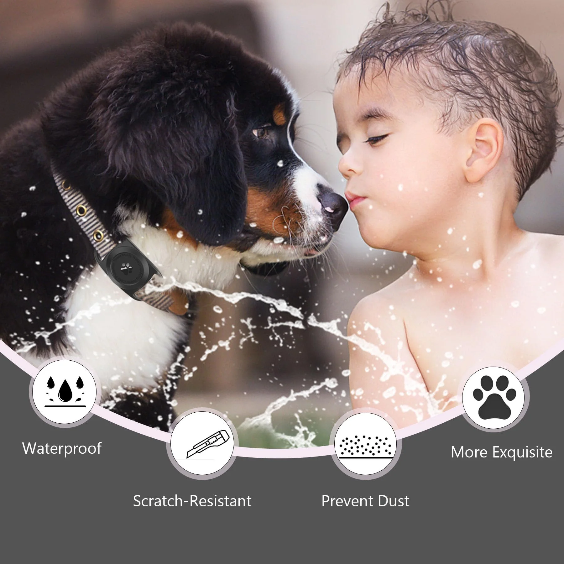 Airtag Dog Collar Holder, [1 Pack] Waterproof Protective Case for Apple AirTag, Durable & Lightweight with Full-Body Protection, Soft Silicone, Black 1 Pack-Black - Image 4