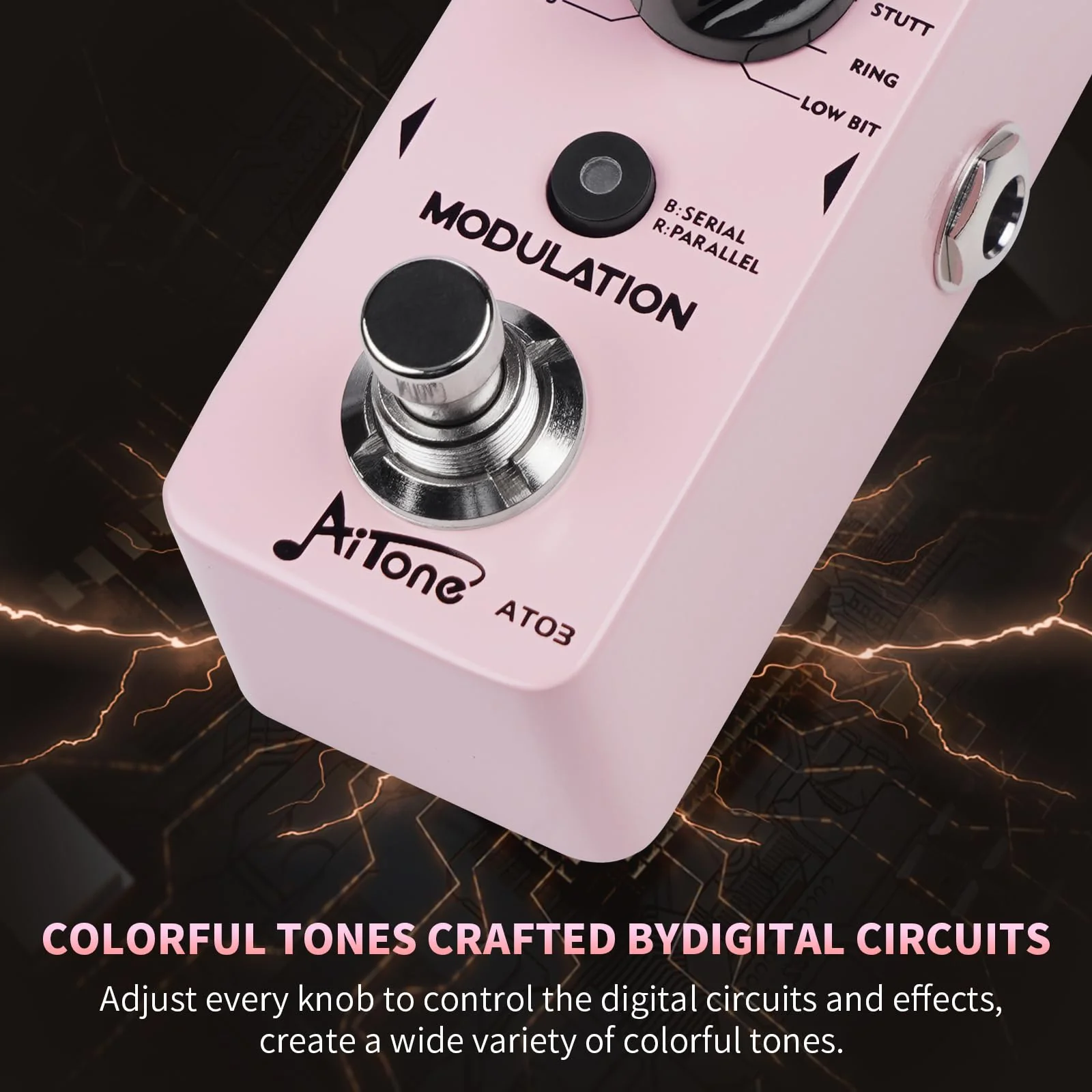 AITONE Modulation Pedal for Electric Guitar with Chorus Flanger Tremolo Phaser Vibrato Multi Digital Guitar Pedals 11 Modulation Modes (AT-03) Light pink - Image 4