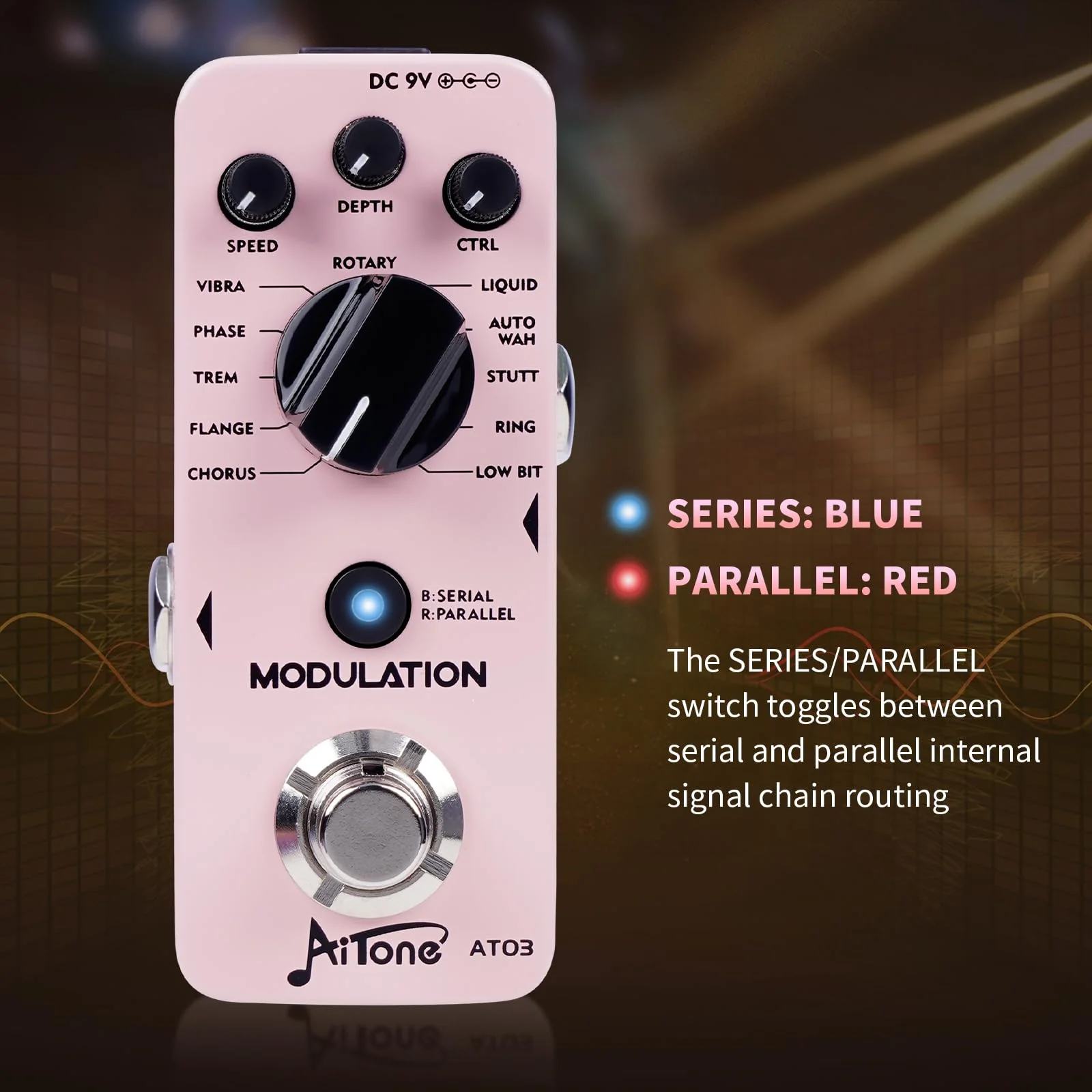 AITONE Modulation Pedal for Electric Guitar with Chorus Flanger Tremolo Phaser Vibrato Multi Digital Guitar Pedals 11 Modulation Modes (AT-03) Light pink - Image 5
