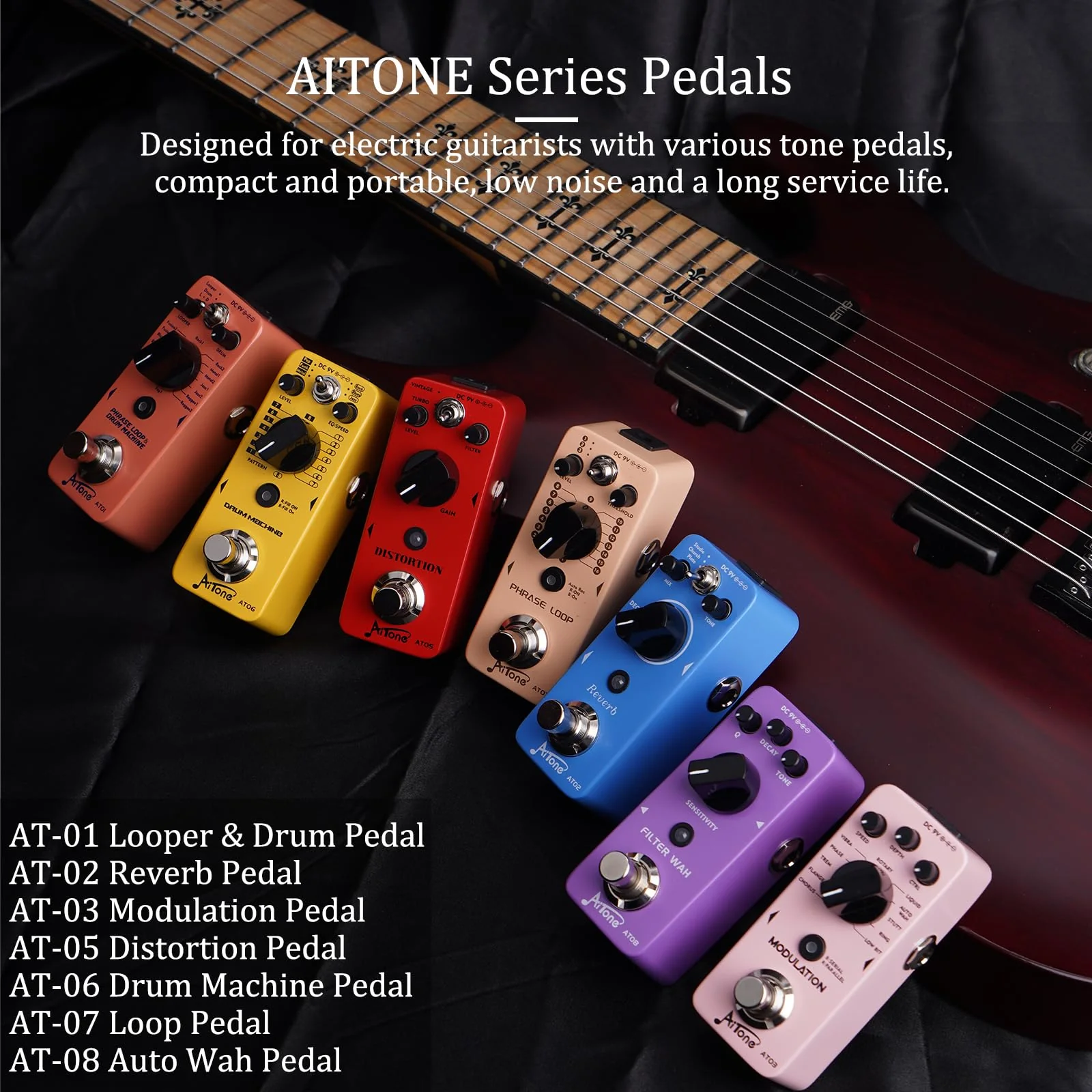 AITONE Modulation Pedal for Electric Guitar with Chorus Flanger Tremolo Phaser Vibrato Multi Digital Guitar Pedals 11 Modulation Modes (AT-03) Light pink - Image 7