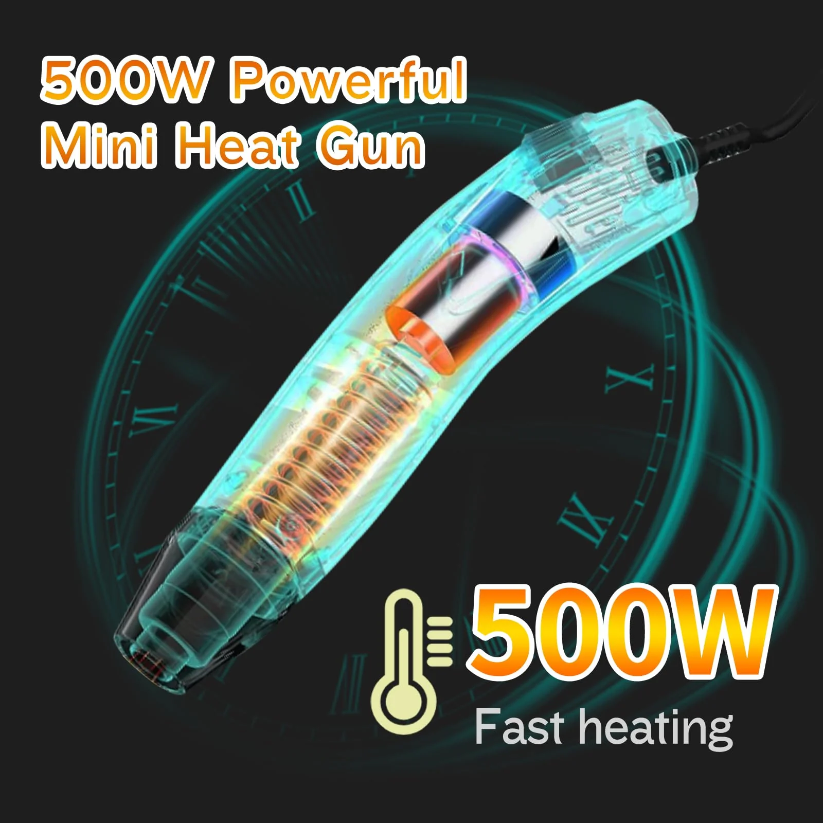 AIUNAOM Mini Heat Gun 500 W Handheld Hot Air Blower 2 Temperature Settings (270°C / 450℃) Portable Hot Air Gun with Overheating Protection Suitable for Crafts, DIY, Shrink Packaging, Embossing - Image 2