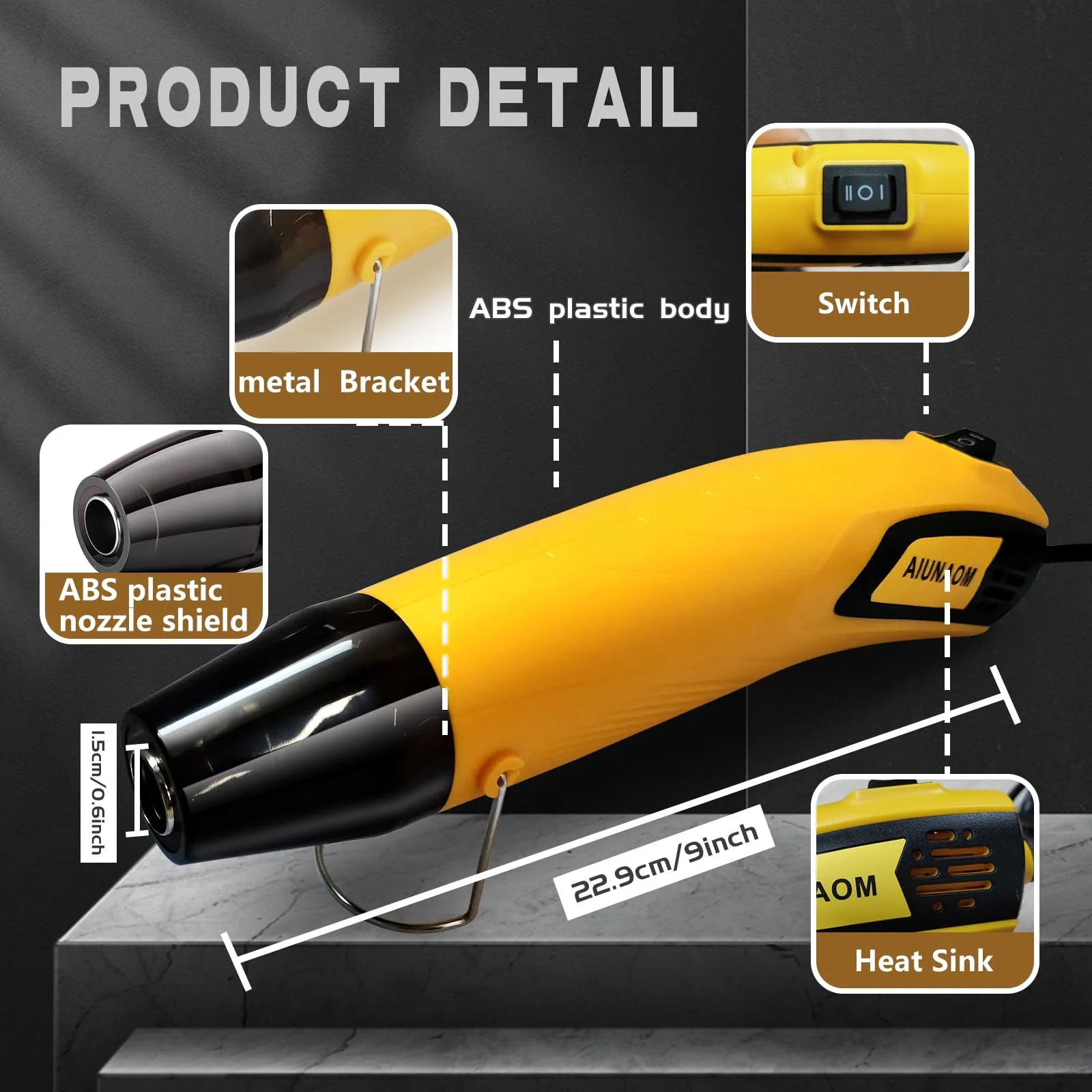 AIUNAOM Mini Heat Gun 500 W Handheld Hot Air Blower 2 Temperature Settings (270°C / 450℃) Portable Hot Air Gun with Overheating Protection Suitable for Crafts, DIY, Shrink Packaging, Embossing - Image 4