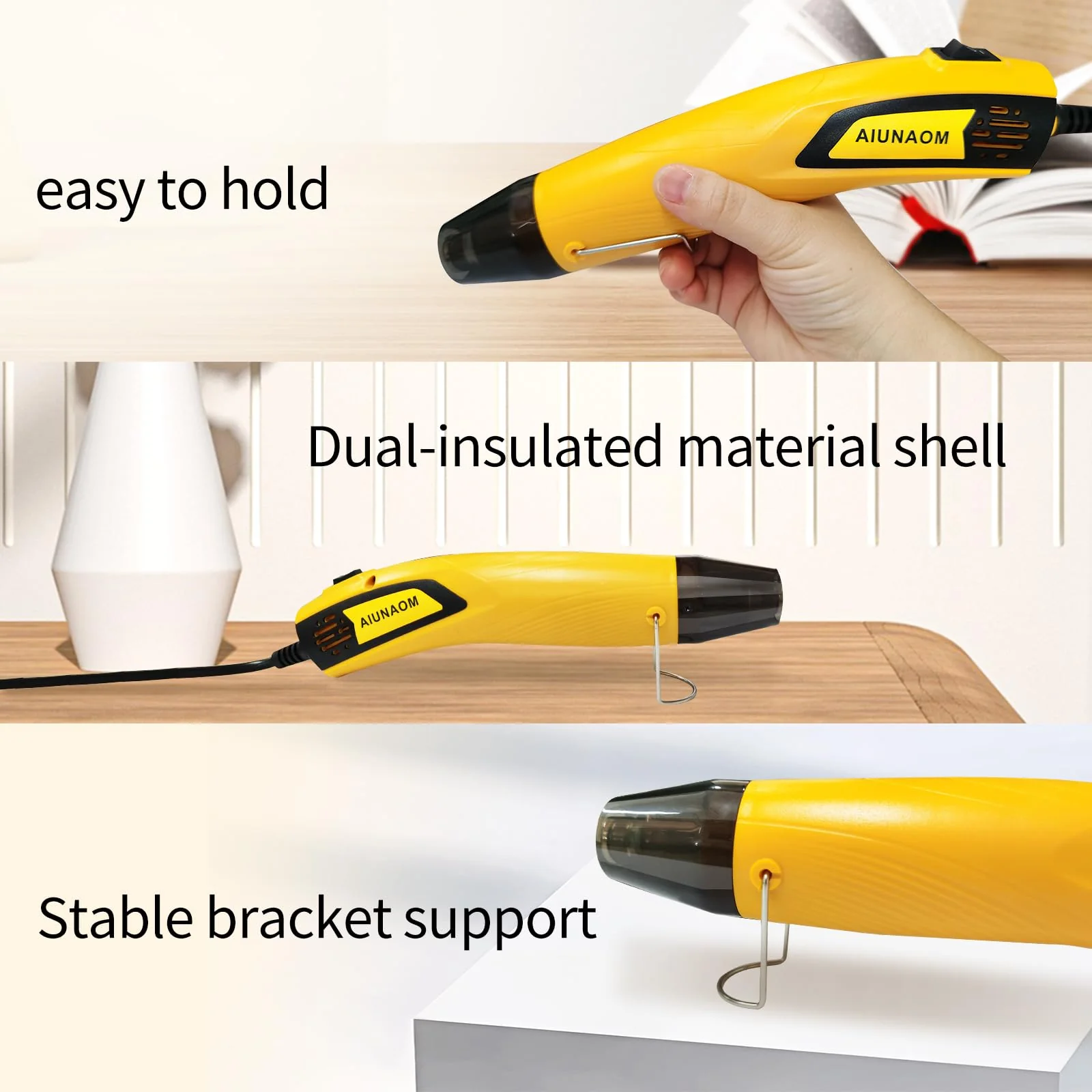AIUNAOM Mini Heat Gun 500 W Handheld Hot Air Blower 2 Temperature Settings (270°C / 450℃) Portable Hot Air Gun with Overheating Protection Suitable for Crafts, DIY, Shrink Packaging, Embossing - Image 7