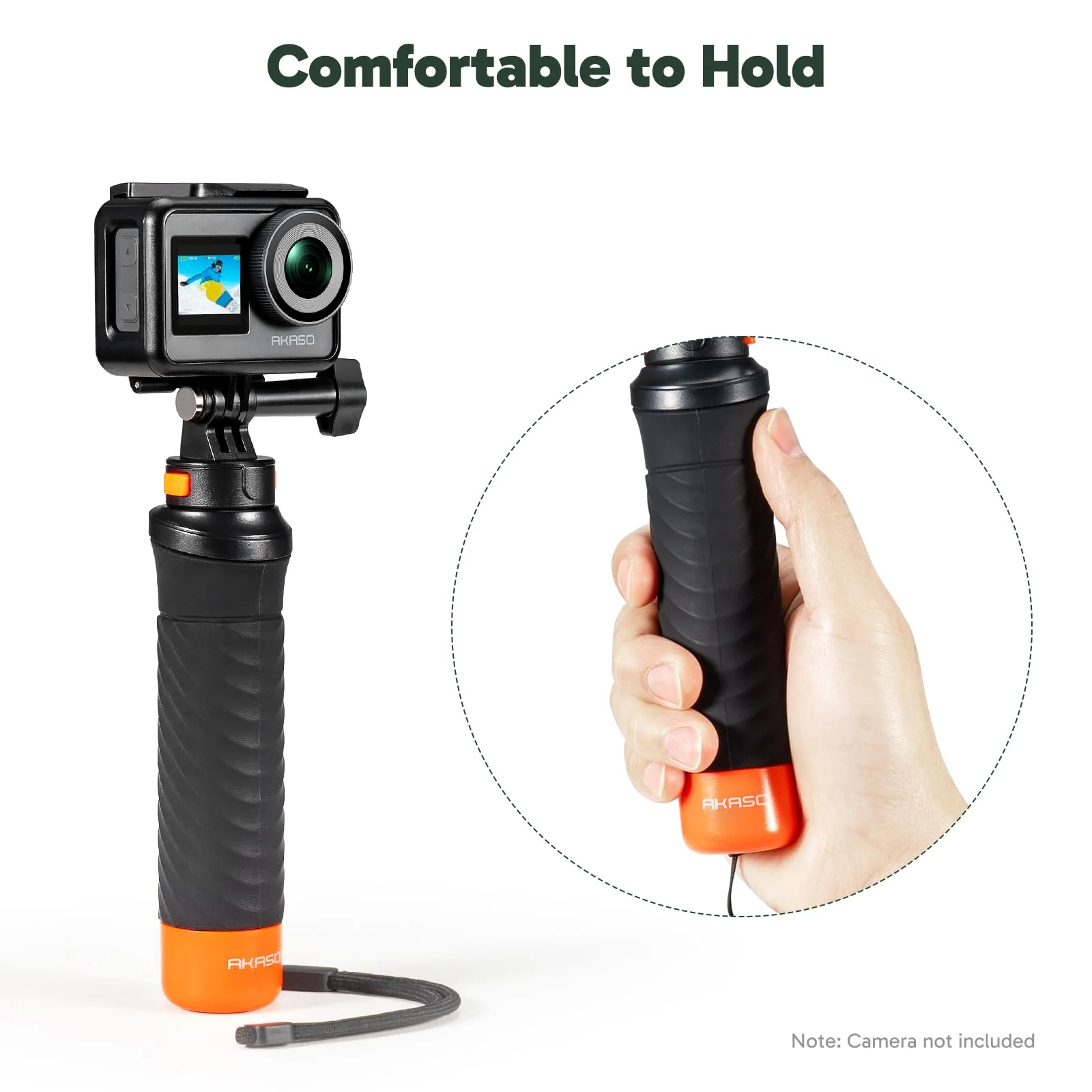 AKASO Waterproof Floating Hand Grip Compatible with AKASO Action Camera EK7000/Brave 4/Brave 7 LE/Brave 7/Gogro Hero12/11/10/ 9/Max/DJI Osmo Action, Handle Mount Accessories for Water Sports, Black - Image 3