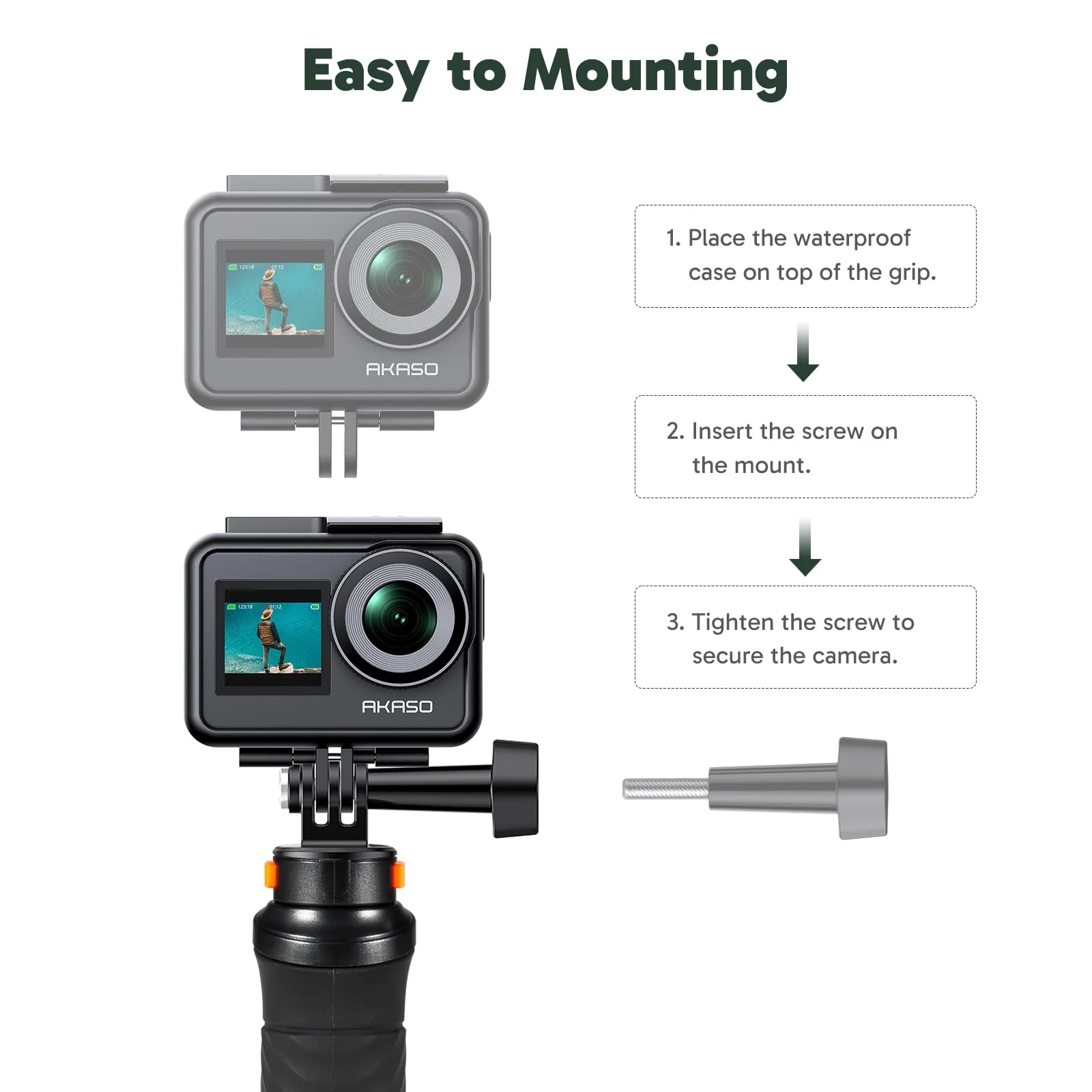 AKASO Waterproof Floating Hand Grip Compatible with AKASO Action Camera EK7000/Brave 4/Brave 7 LE/Brave 7/Gogro Hero12/11/10/ 9/Max/DJI Osmo Action, Handle Mount Accessories for Water Sports, Black - Image 4