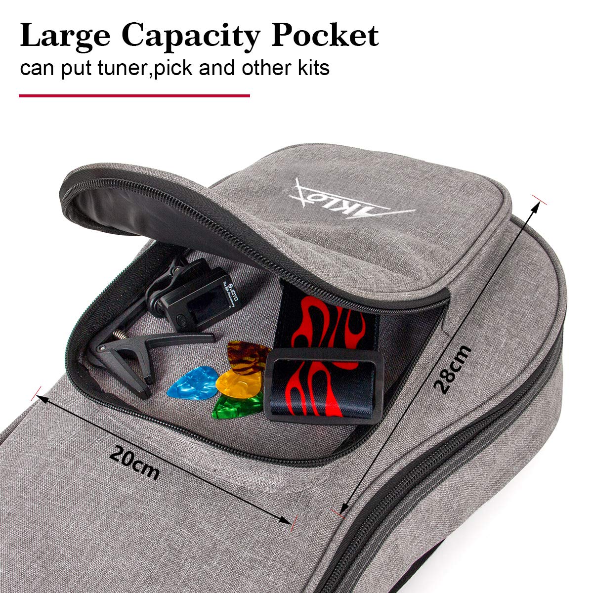 AKLOT 32 inch Gig Bag Carry Handle Case for 30＂ Baritone Ukulele 32" Bass Ukulele Guitalele 12MM Thick Padding with Humidifier 30"/32" Bag - Image 6