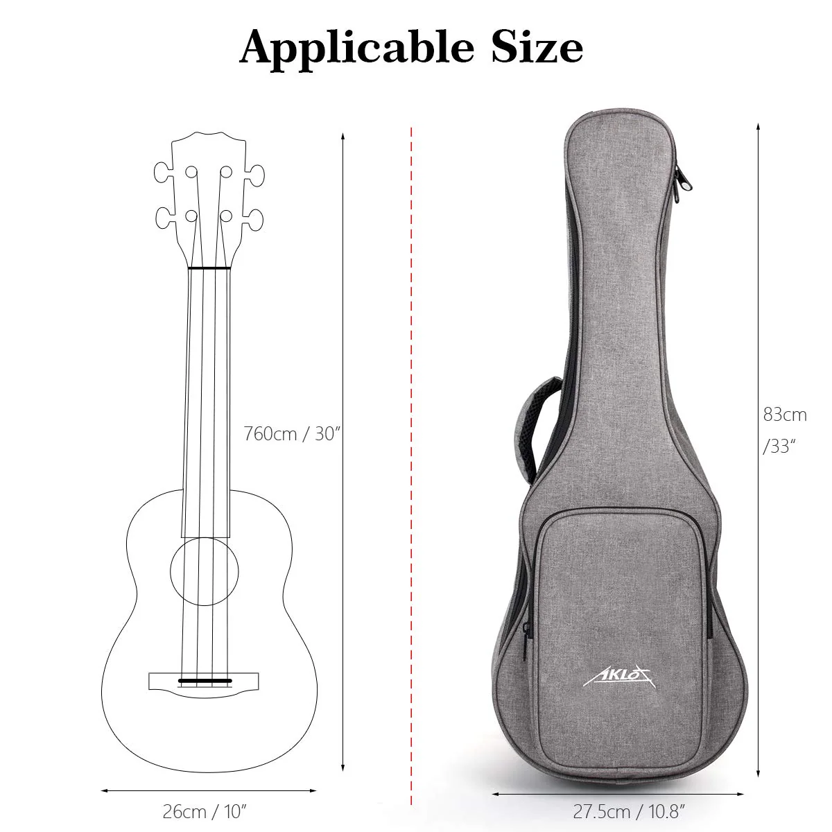 AKLOT 32 inch Gig Bag Carry Handle Case for 30＂ Baritone Ukulele 32" Bass Ukulele Guitalele 12MM Thick Padding with Humidifier 30"/32" Bag - Image 7