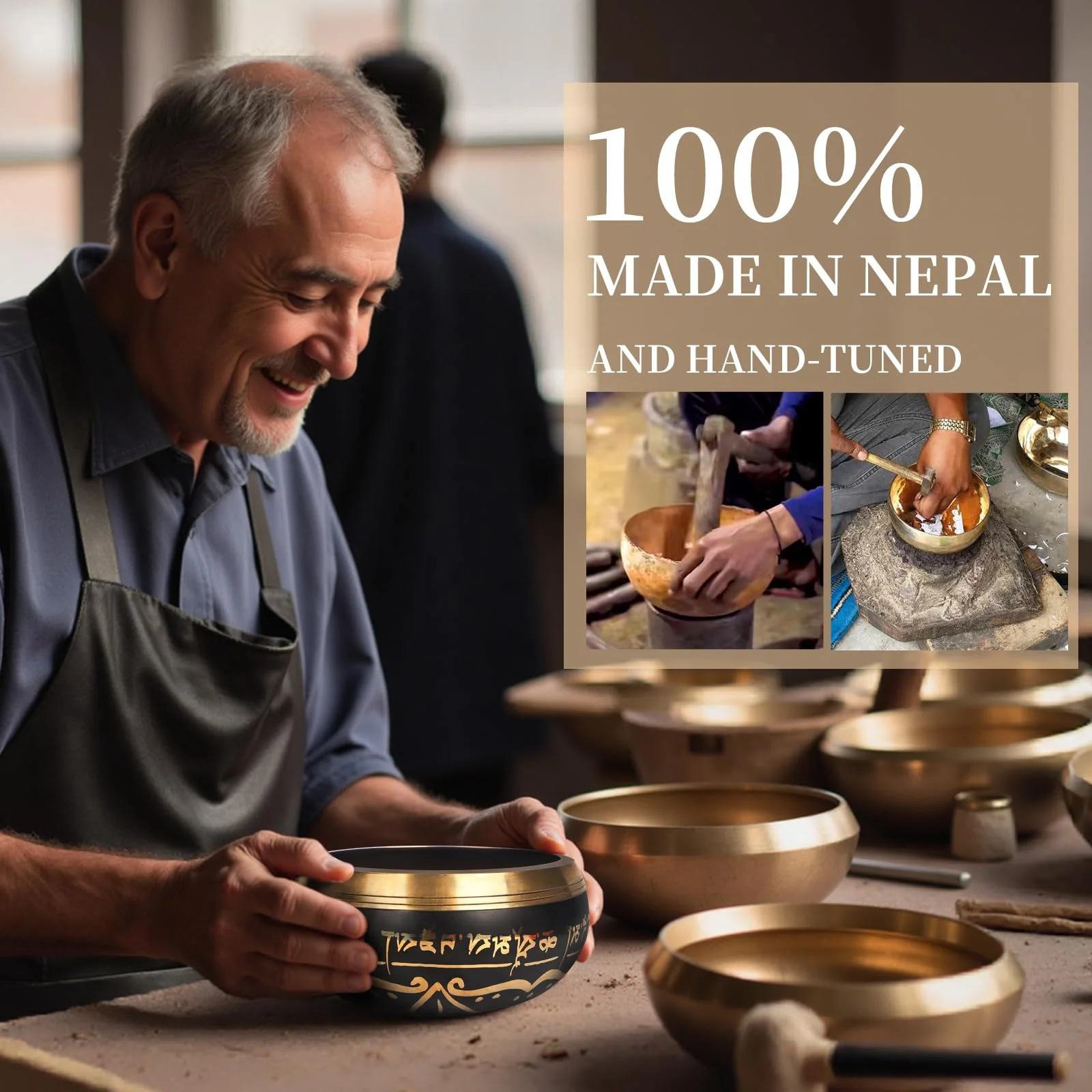 AKLOT HandMade Meditation Singing Bowl: Tibetan Sound Bowl Set with Pure Tone, Sound Bath Bowl with Cushion, Mallet, Carry Bag, Spiritual Gift for Chakra Clearing, Yoga, Prayer, Relaxation (5 Inch) 5 inch Black - Image 5