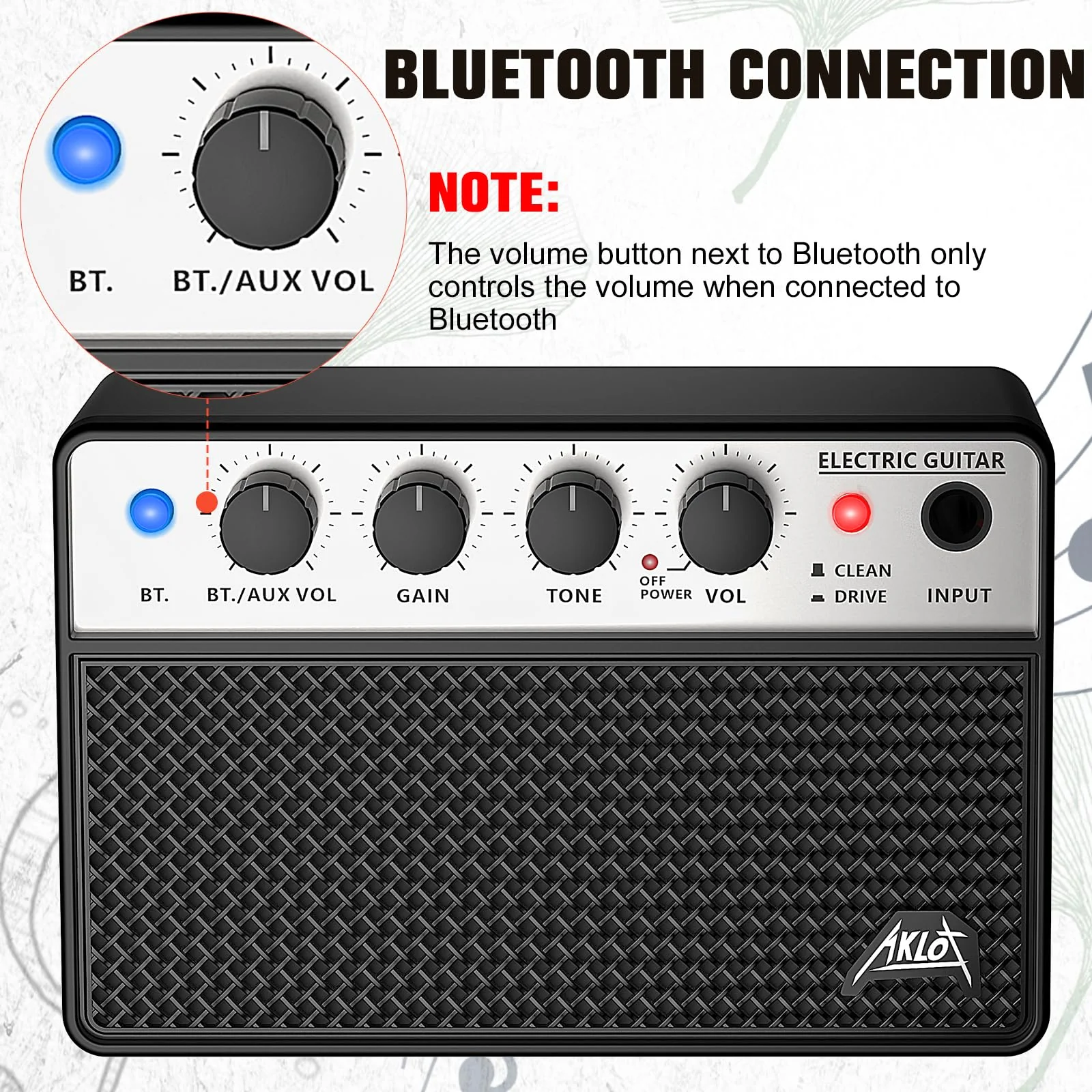 AKLOT Mini Bass Amp Small Bass Guitar Amplifier 10W Portable Recharged Electric Bass Amp BT Speaker with Dual Channel & Aux in Jack Black - Image 4