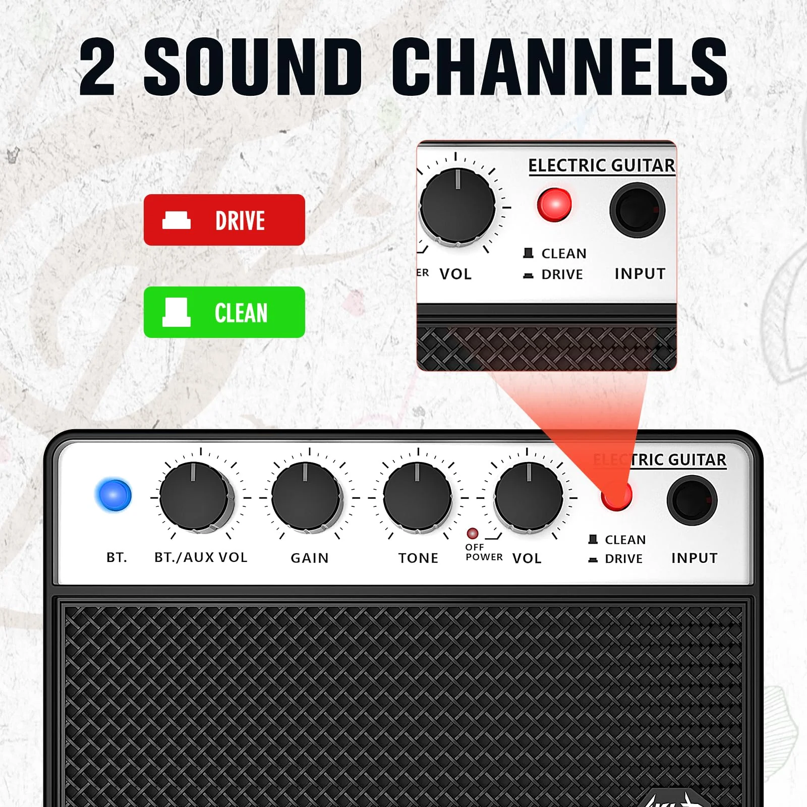 AKLOT Mini Bass Amp Small Bass Guitar Amplifier 10W Portable Recharged Electric Bass Amp BT Speaker with Dual Channel & Aux in Jack Black - Image 9