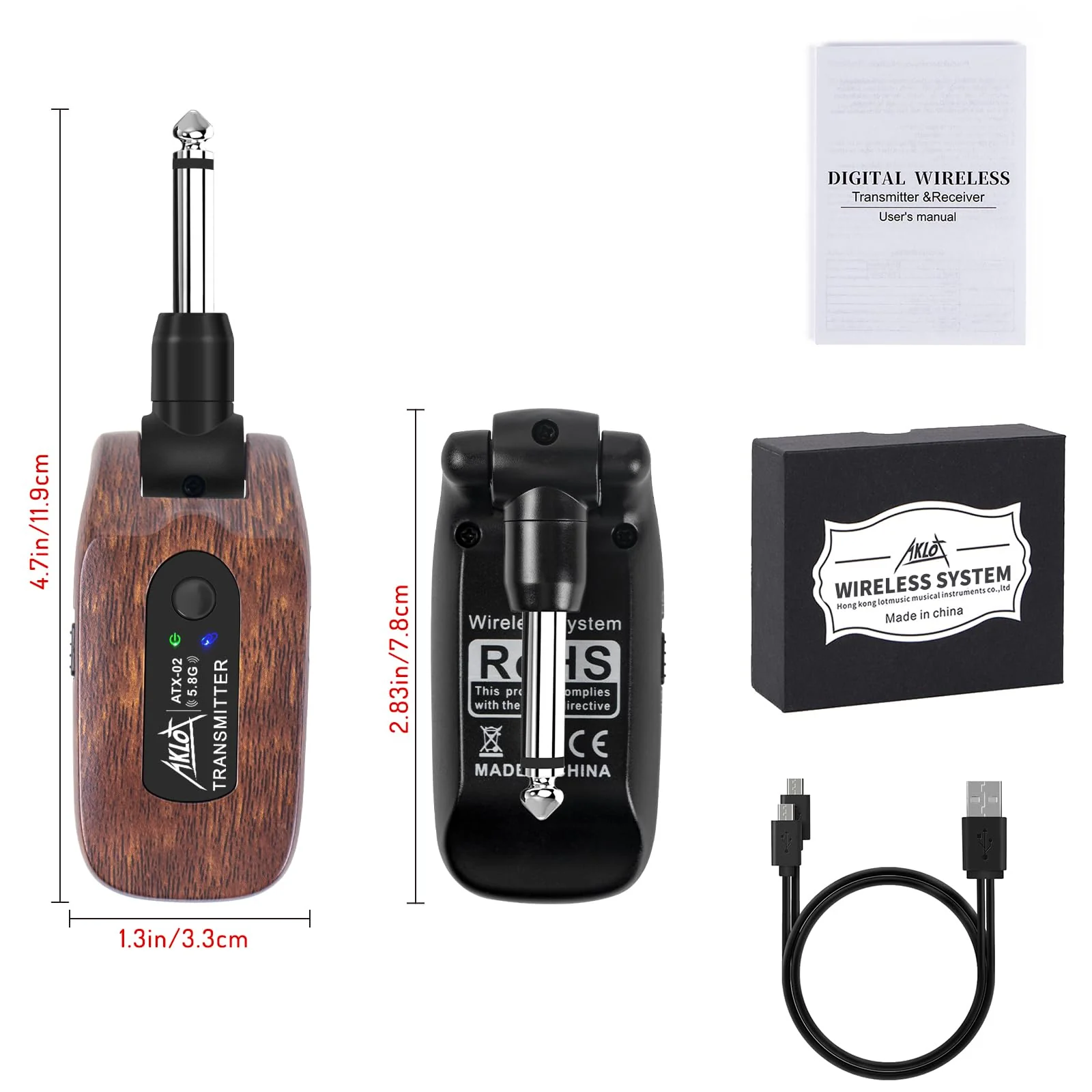 AKLOT Wireless Guitar System Transmitter Receiver Set 5.8G Hz Built-in Rechargeable Lithium Battery Digital for Electric Guitar Bass (5.8GHz) 5.8GHz - Image 7
