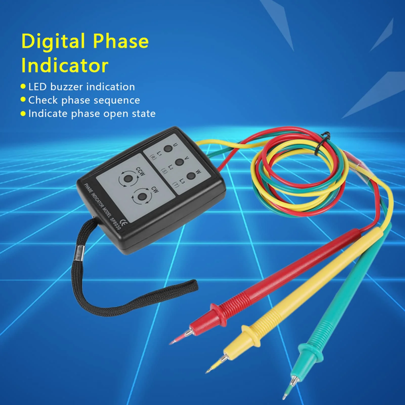 Akozon SP8030 Digital Phase Rotation Indicator LED Sequence Counter with Buzzer Display 3 Phase AC Voltage from 200 V to 480 V Tester - Image 2