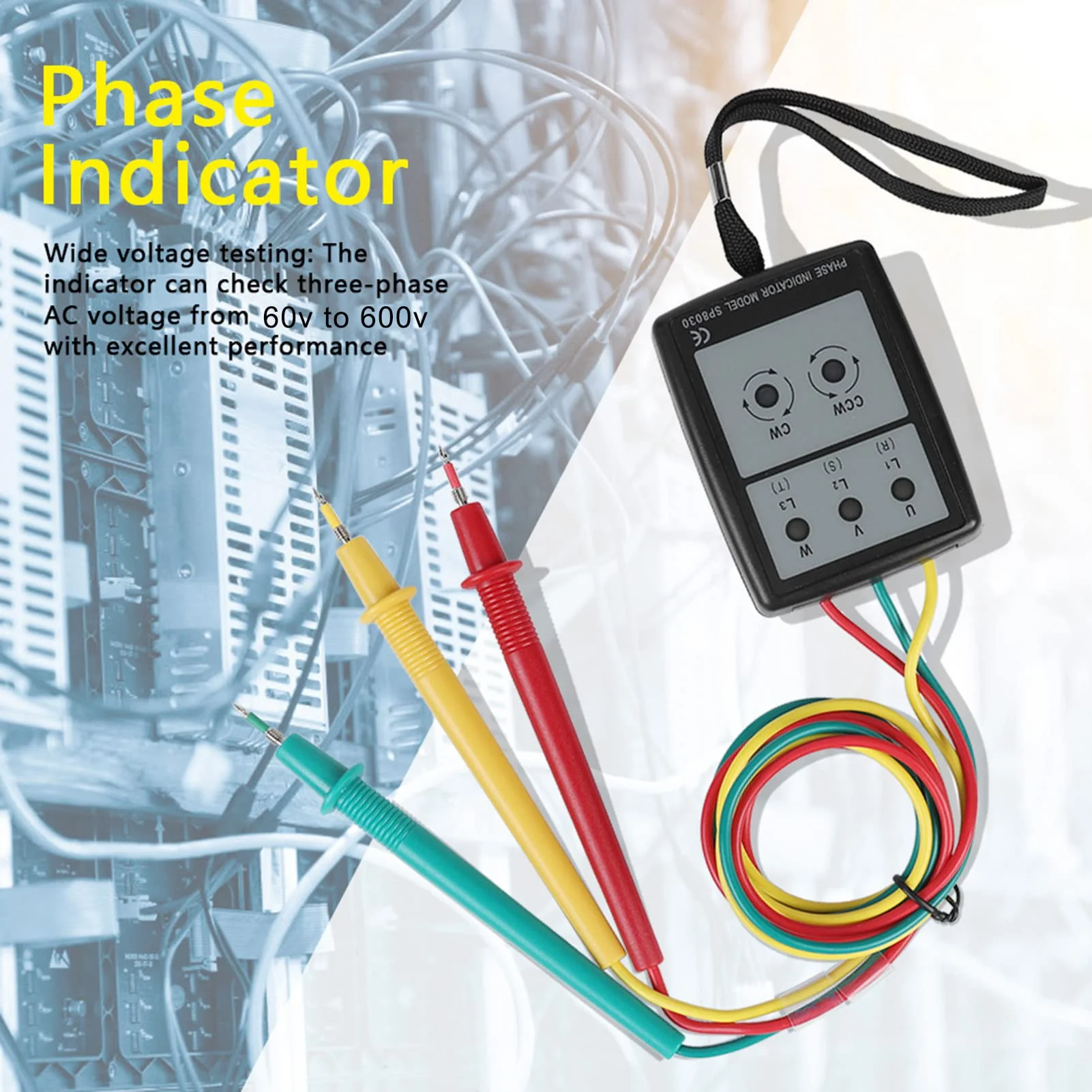 Akozon SP8030 Digital Phase Rotation Indicator LED Sequence Counter with Buzzer Display 3 Phase AC Voltage from 200 V to 480 V Tester - Image 3