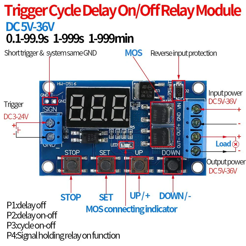Akozon Timer Module, DC 5V-36V Trigger Cycle Delay Timer Switch Turn On/Off Relay Module with LED Display - Image 2