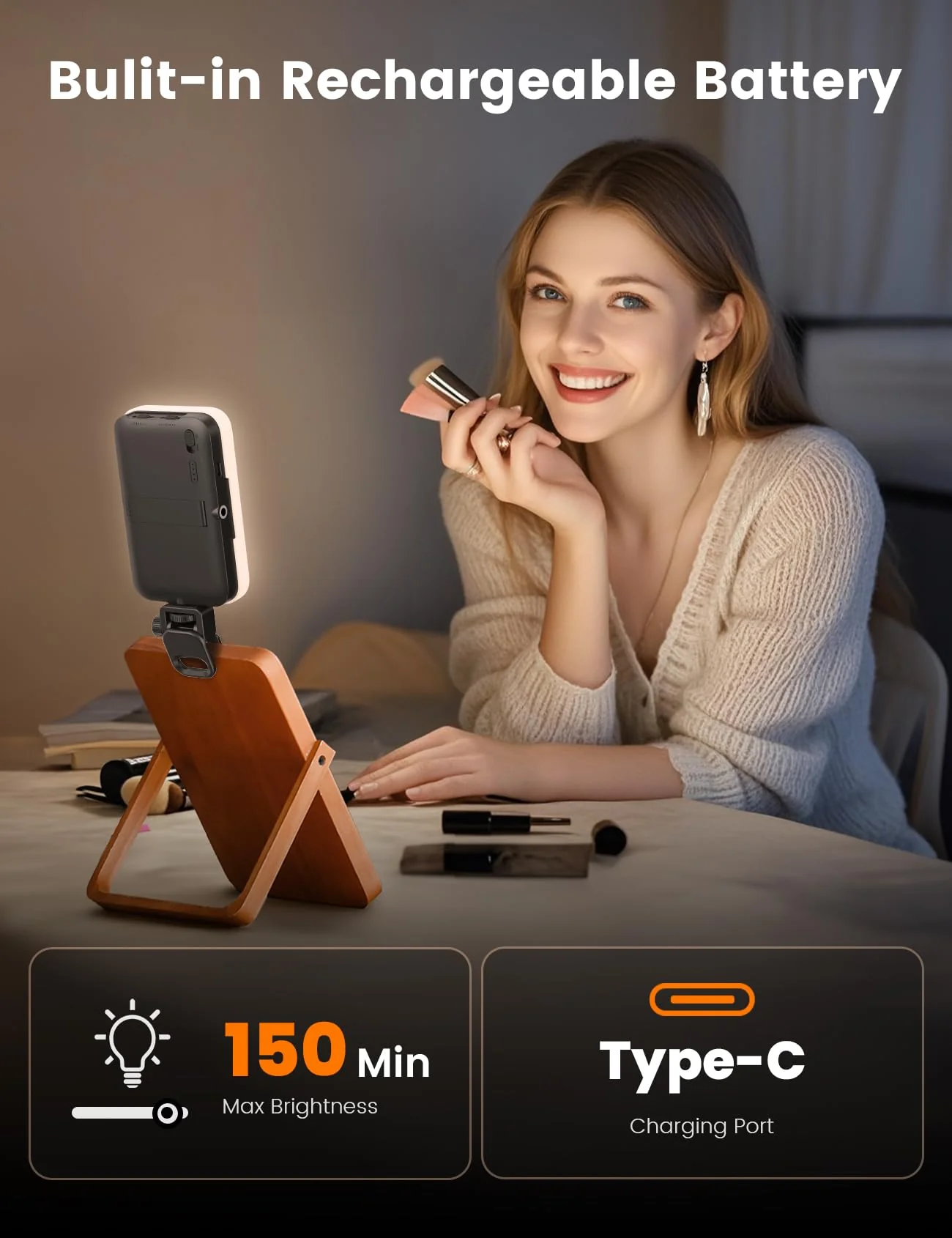 AL96 Phone Light, 96 LED Selfie Light with Soft Diffuser, Stepless Color Temperature and Brightness Adjustment Rechargeable Clip Light for Selfie, Video Conference, TikTok, Vlog - Image 5