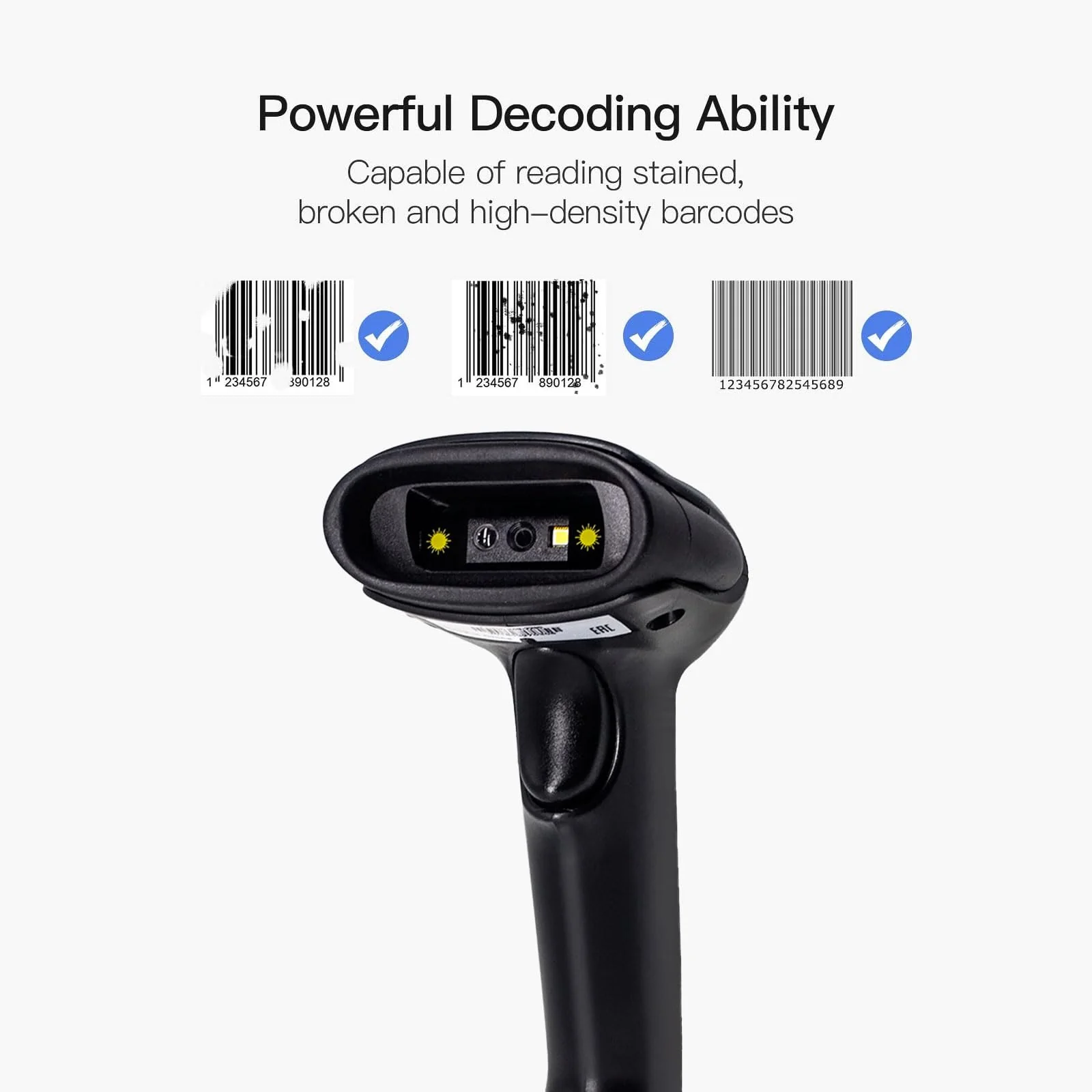 Alacrity 1D 2D Barcode Scanner with Adjustable Stand Handheld Handsfree USB QR Barcode Reader Wired Plug and Play Automatic Scanning Available CMOS Image Bar Code Reader 2D with Stand USB - Image 7