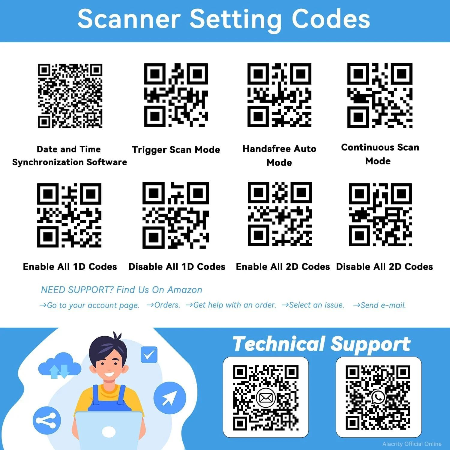 Alacrity Portable 1D 2D Wireless Barcode Scanner with LCD Display, Bluetooth 2.4 GHz Wiredess USB Wired 3 in 1, Lightweight Mini QR Code Readers for Computer, Tablet, Smartphone Black-2D - Image 2