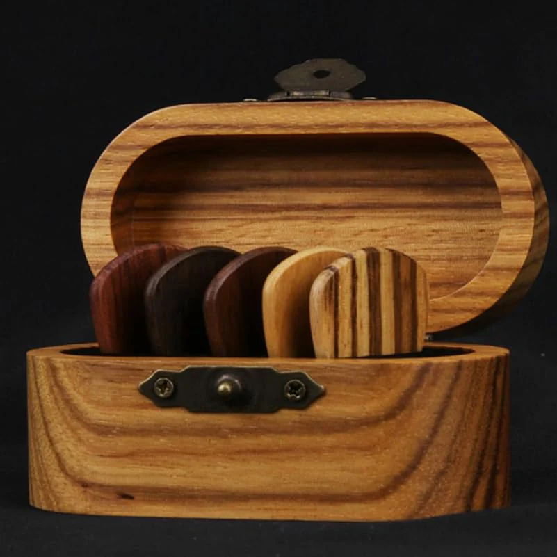 Alasum Pick Storage Box - Elegant Wooden Guitar Holder with 2 Natural Wood Picks Portable and Stylish Case for Guitar Accessories - Image 2