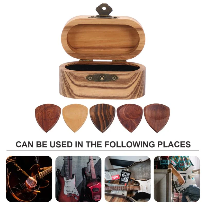 Alasum Pick Storage Box - Elegant Wooden Guitar Holder with 2 Natural Wood Picks Portable and Stylish Case for Guitar Accessories - Image 8