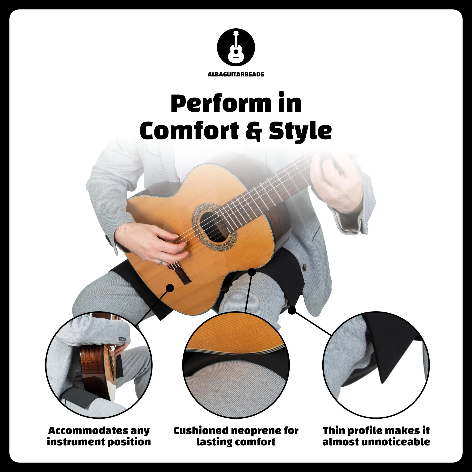 ALBA GUITAR GRASP – ANTI-SLIP BAND, Neoprene band, Non-slip, Size Large, Black… - Image 2