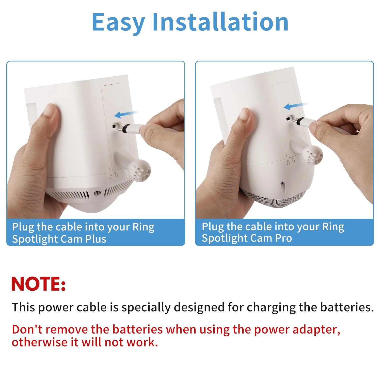 ALERTCAM Power Adapter for Ring Spotlight Cam Plus/Pro (Battery), with 25Ft/7.5m Flat Weatherproof Outdoor Cable Continuously Power Your Ring Camera - White - Image 4