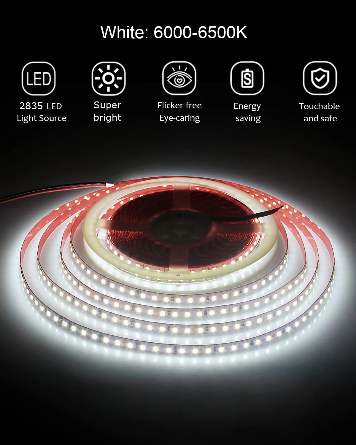 ALITOVE 65.6ft White LED Strip Lights Daylight 6000K 24V Ultra-Bright 120LEDS/M High-Density LED Flexible Light Strip 20M 2400 LEDs 2835 SMD Commercial Grade Rope Lights (No Power Adapter) Daylight White SMD 20M IP20 - Image 4