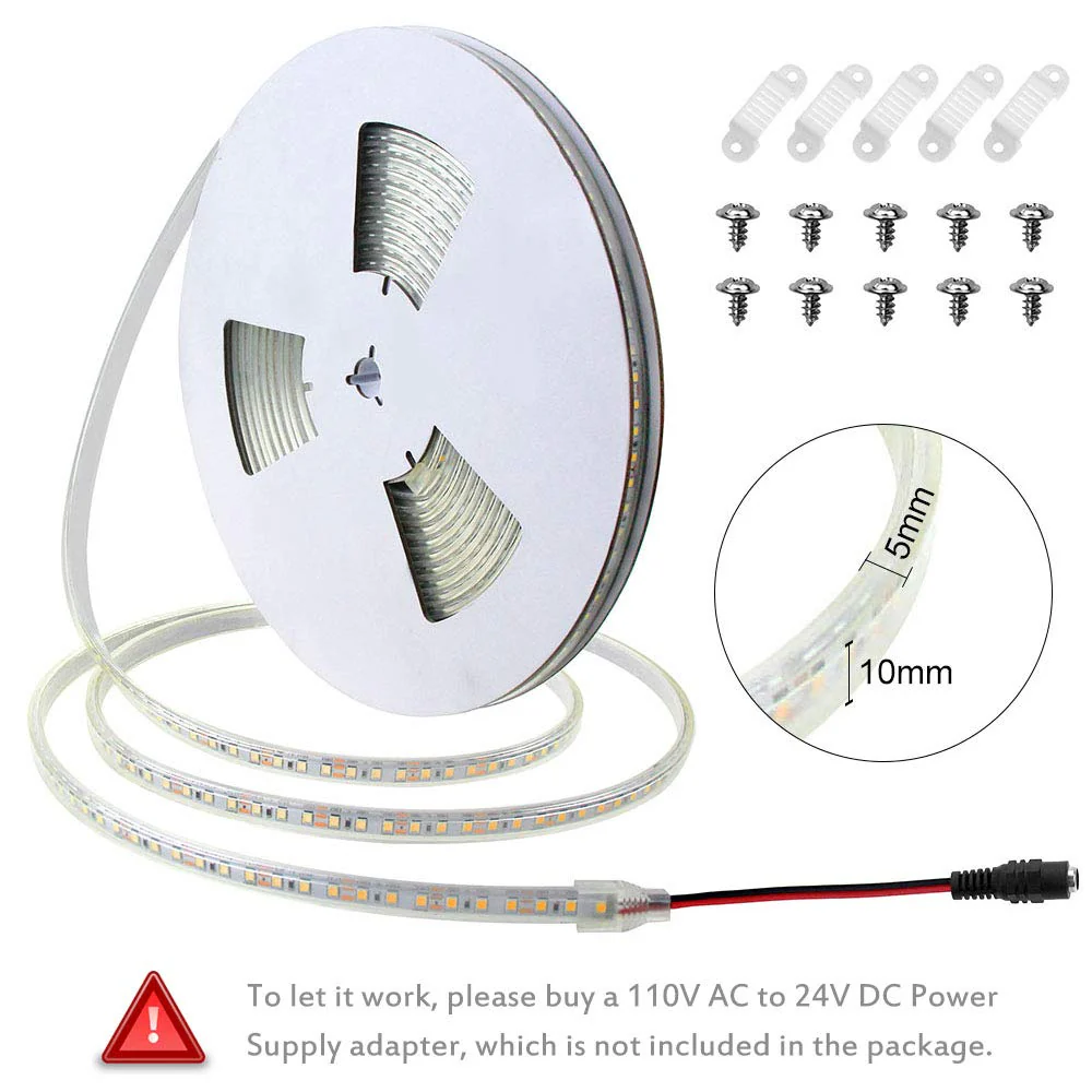 ALITOVE LED Strip Lights Warm White Waterproof 32.8ft 1200 LEDs 2835 SMD 24V DC 3500K Outdoor LED Flexible Ribbon for Kitchen Bedroom Garden Under-cabinet Backyard Hallways(No Power Supply & Adhesive) SMD 10M IP67 - Image 2