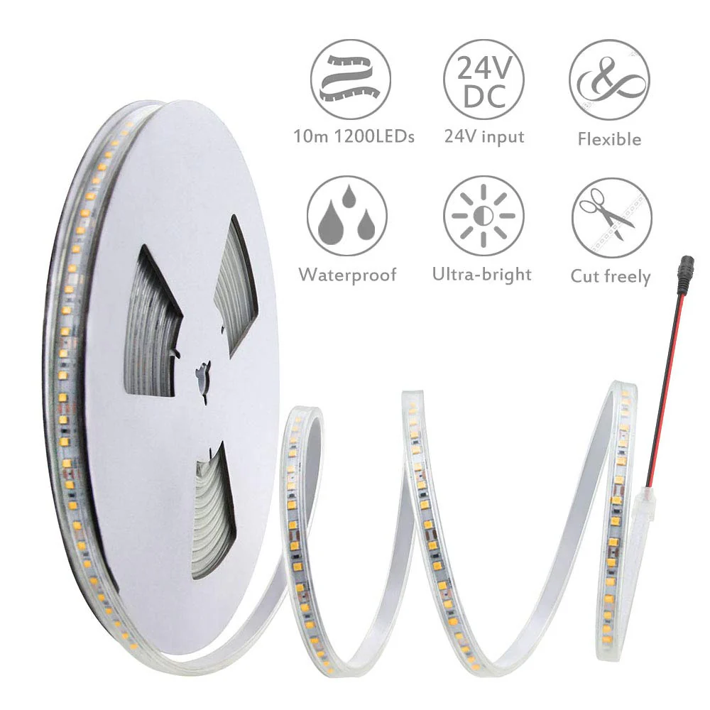 ALITOVE LED Strip Lights Warm White Waterproof 32.8ft 1200 LEDs 2835 SMD 24V DC 3500K Outdoor LED Flexible Ribbon for Kitchen Bedroom Garden Under-cabinet Backyard Hallways(No Power Supply & Adhesive) SMD 10M IP67 - Image 3