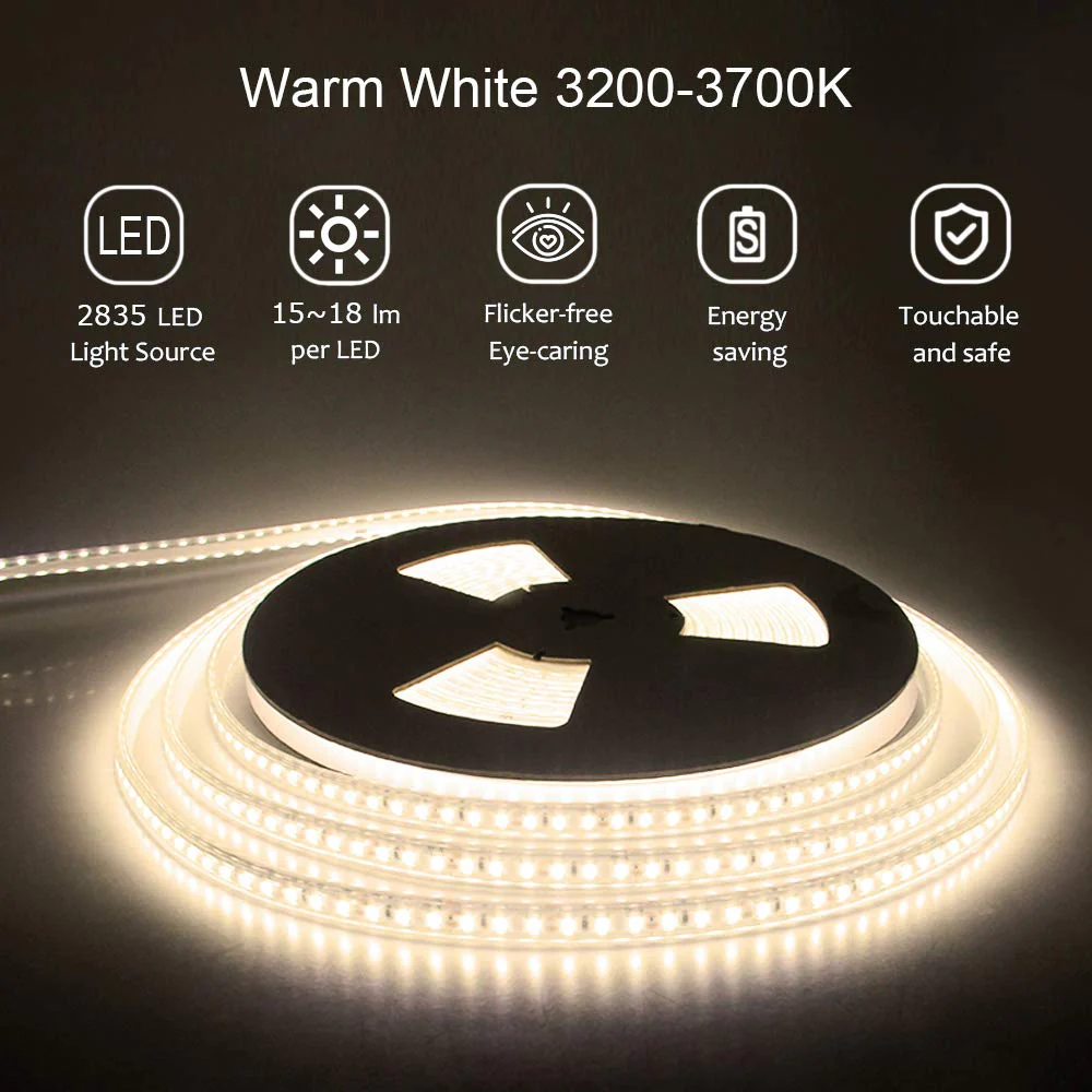 ALITOVE LED Strip Lights Warm White Waterproof 32.8ft 1200 LEDs 2835 SMD 24V DC 3500K Outdoor LED Flexible Ribbon for Kitchen Bedroom Garden Under-cabinet Backyard Hallways(No Power Supply & Adhesive) SMD 10M IP67 - Image 4