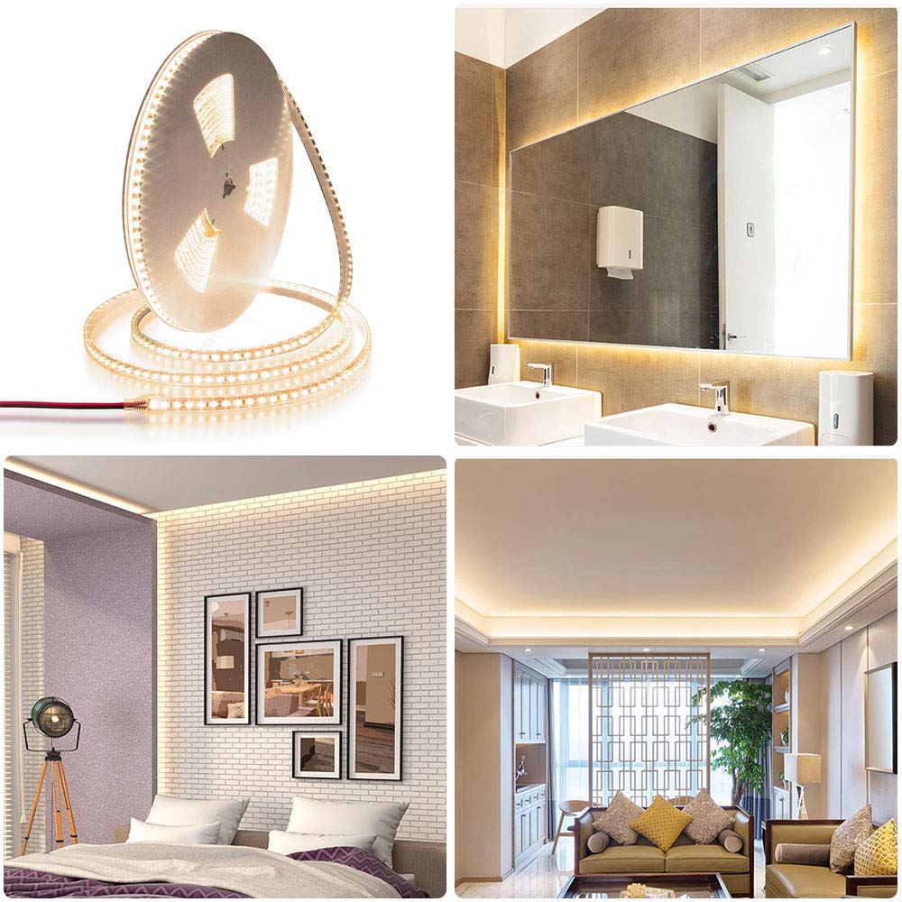 ALITOVE LED Strip Lights Warm White Waterproof 32.8ft 1200 LEDs 2835 SMD 24V DC 3500K Outdoor LED Flexible Ribbon for Kitchen Bedroom Garden Under-cabinet Backyard Hallways(No Power Supply & Adhesive) SMD 10M IP67 - Image 7