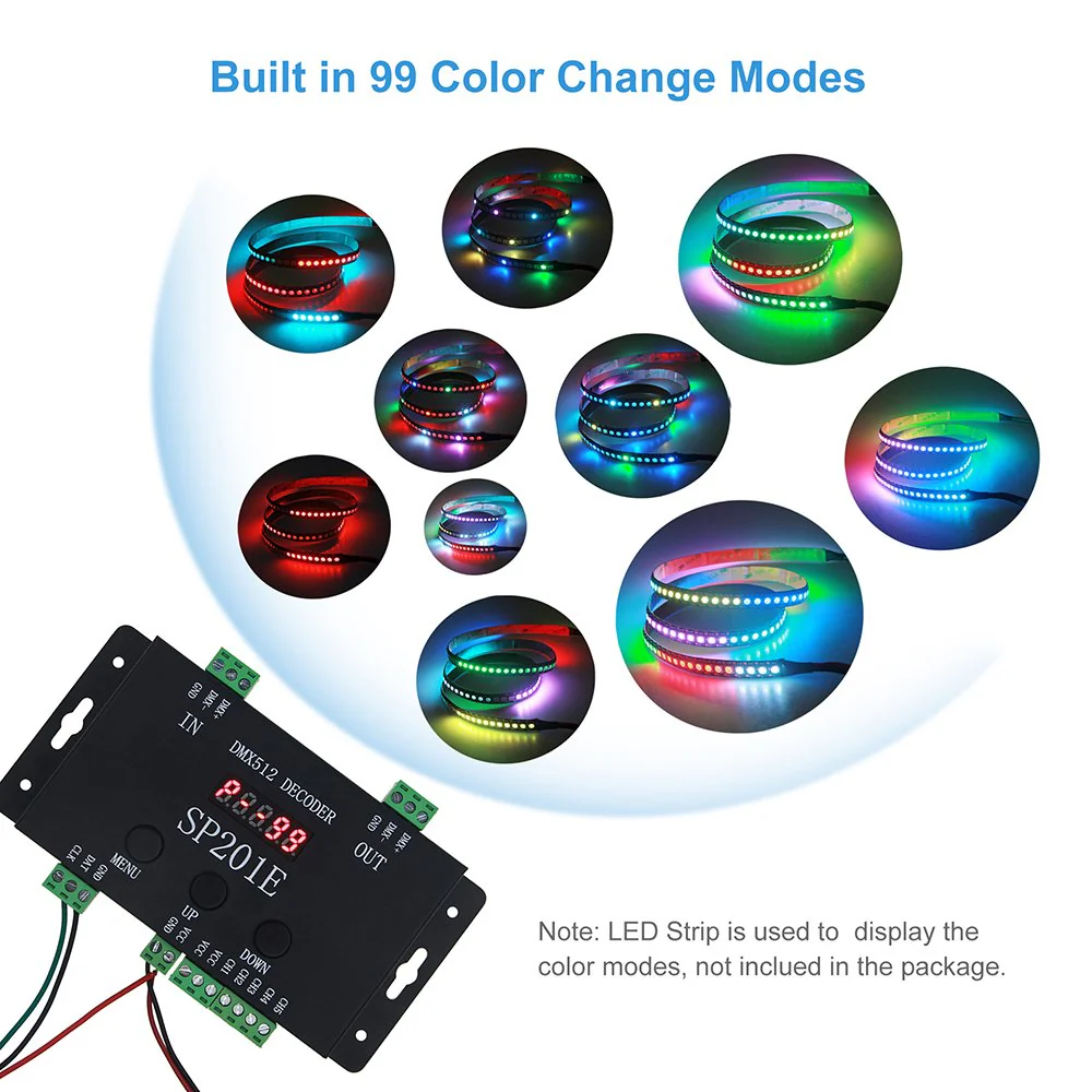 ALITOVE WS2812B WS2811 DMX to SPI Controller Decoder, W/ 99 Color Modes, 5 Channel DMX 512 RGB WW Decoder Controller for SK6812 WS2801 WS2813 LP6803 8806 1903 RGBWW LED Pixels Light Strip DC5V~24V - Image 3
