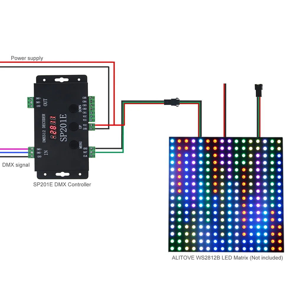 ALITOVE WS2812B WS2811 DMX to SPI Controller Decoder, W/ 99 Color Modes, 5 Channel DMX 512 RGB WW Decoder Controller for SK6812 WS2801 WS2813 LP6803 8806 1903 RGBWW LED Pixels Light Strip DC5V~24V - Image 5