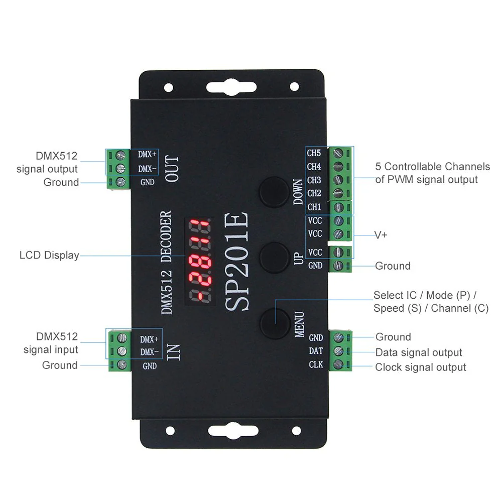 ALITOVE WS2812B WS2811 DMX to SPI Controller Decoder, W/ 99 Color Modes, 5 Channel DMX 512 RGB WW Decoder Controller for SK6812 WS2801 WS2813 LP6803 8806 1903 RGBWW LED Pixels Light Strip DC5V~24V - Image 6