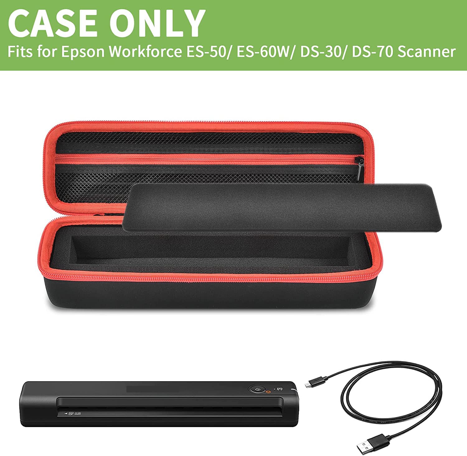 ALKOO Case Compatible with Epson Workforce ES-50/ ES-60W/ ES-55R/ ES-65WR/ DS-30/ DS-70/ DS-80W Portable Sheet-Fed Document Scanner, Storage for Epson Scanner for PC and Mac- Black (Box Only) - Image 2