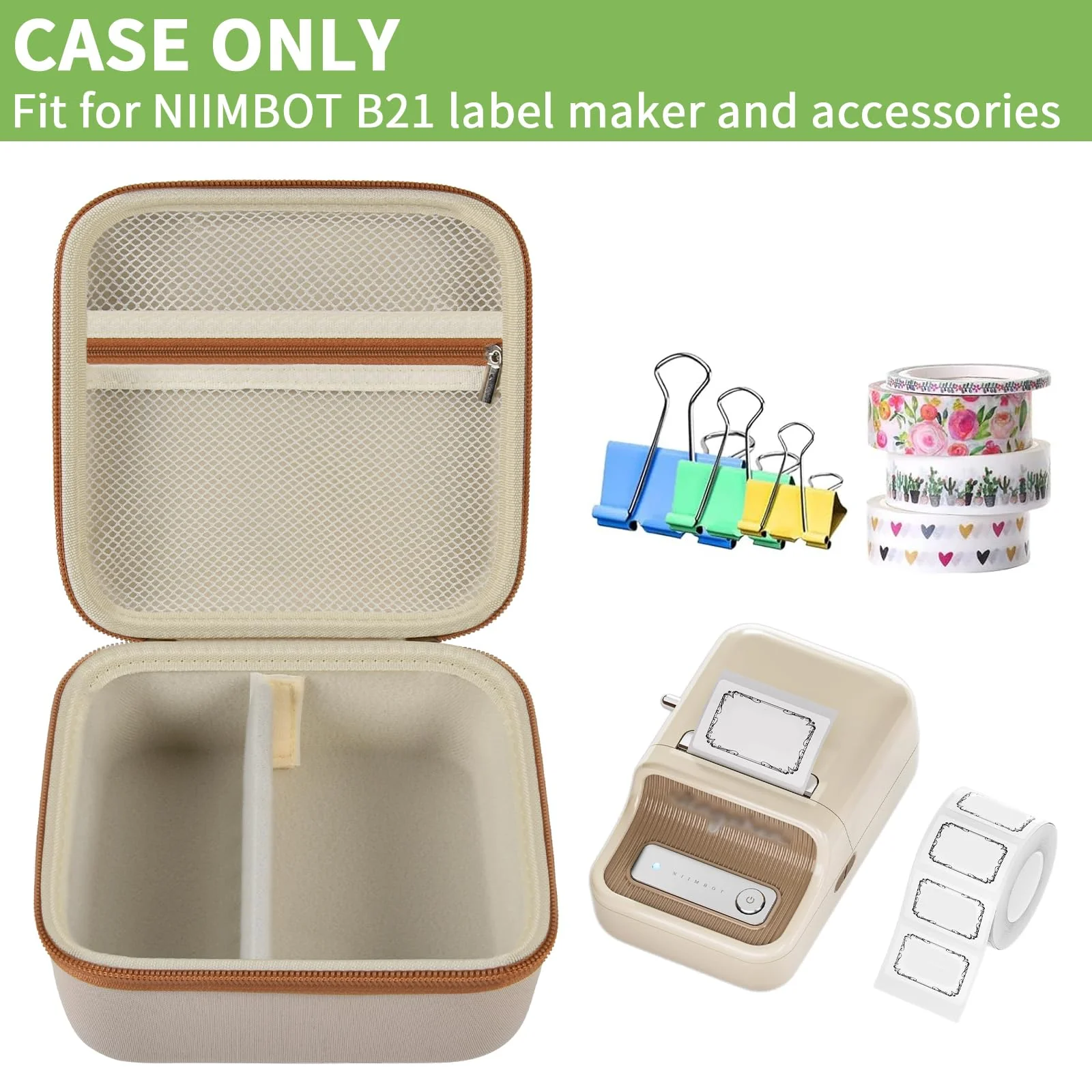 ALKOO Case Compatible with NIIMBOT B21 Label Maker Wireless Thermal Label Printer, Holder for Inkless Label Maker & Labeling Tapes Refills, with Mesh Pocket for Cable Accessories (White) White - Image 2