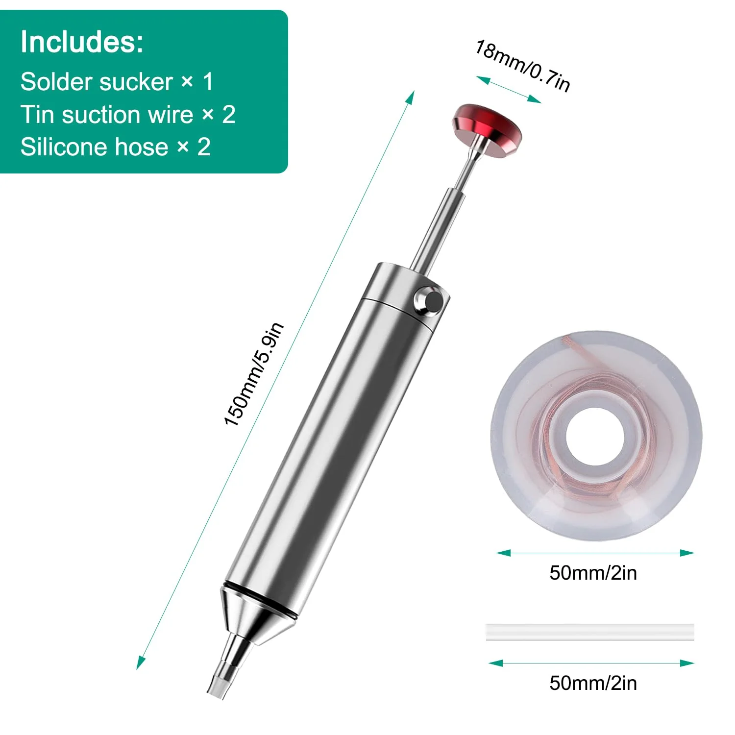 All-Metal Vacuum Soldering Extraction Desoldering Pump, with 2 Silicone Nozzles and 2 Soldering Wires, High Suction Power, High Temperature Resistant, Perfect Desoldering Tool for Soldering Removal 1 - Image 2