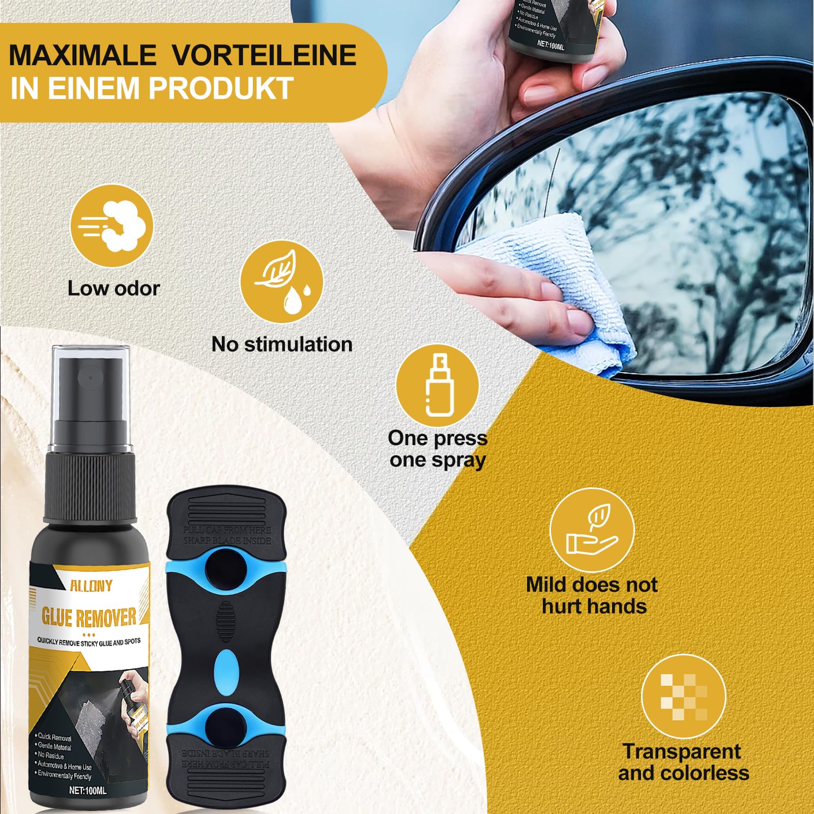 ALLONY 100 ml super glue remover, sticker remover, adhesive residue remover, window frame, adhesive residue remover for stickers and labels effectively removed from surfaces - Image 3