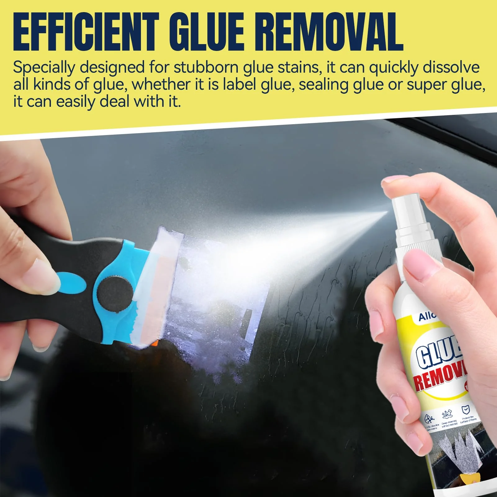 ALLONY Label Remover, Label Remover Spray, Adhesive Remover Extra Strong, Sticker Remover, Carbon Remover with Scraper, Quickly Removes Stubborn Adhesive Residue, Glue Remover - 120 ml - Image 2