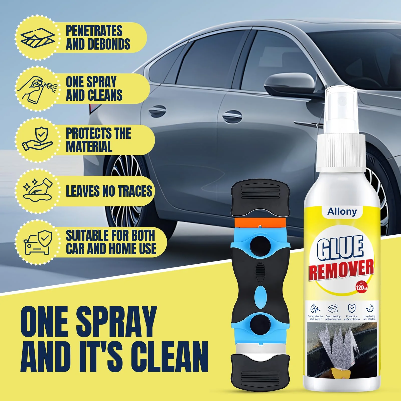 ALLONY Label Remover, Label Remover Spray, Adhesive Remover Extra Strong, Sticker Remover, Carbon Remover with Scraper, Quickly Removes Stubborn Adhesive Residue, Glue Remover - 120 ml - Image 3