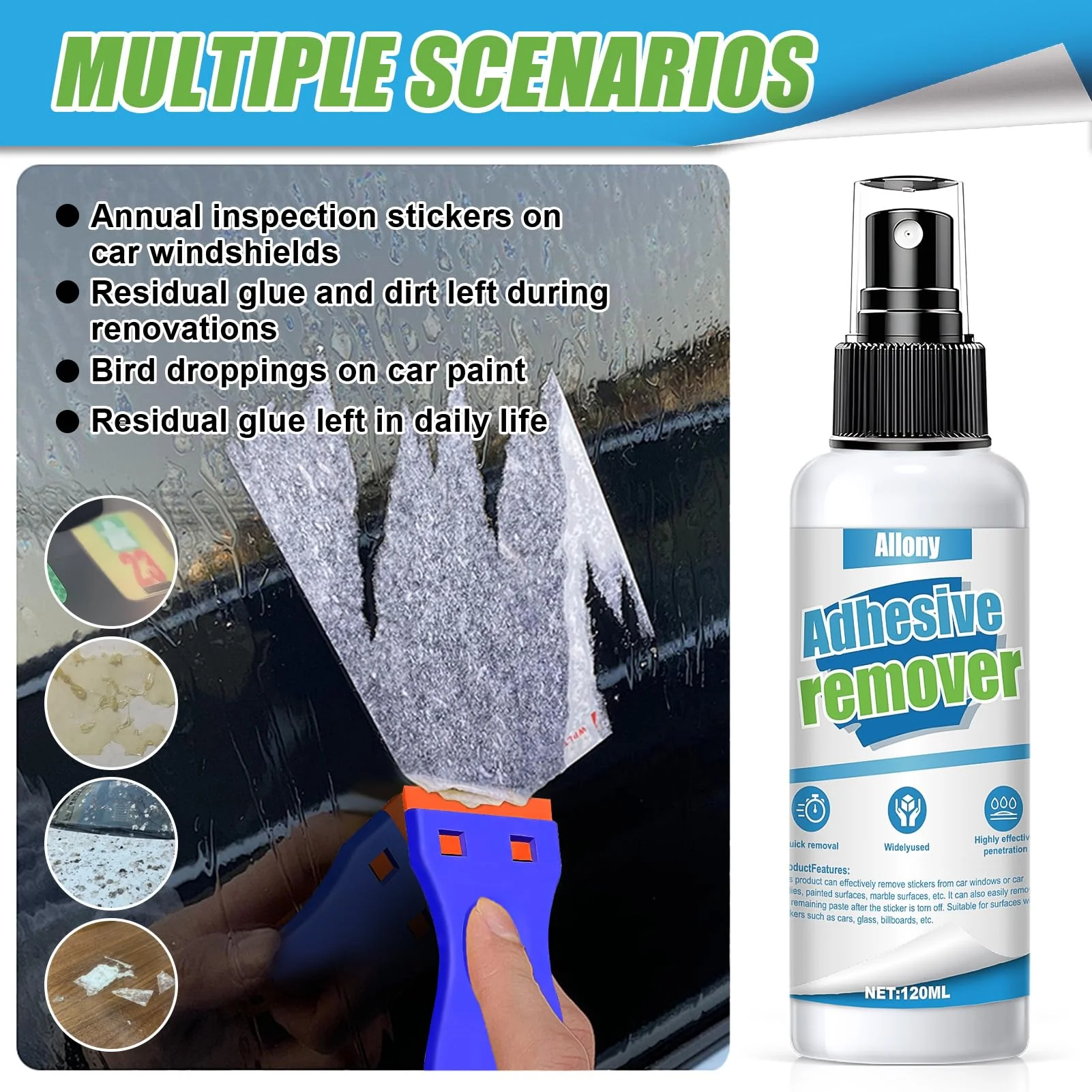 Allony Sticker Remover, Adhesive Residue Remover, Window Frame, Superglue Remover, Sticker Effectively Removes Stickers and Labels from Surfaces 120 ml - Image 5