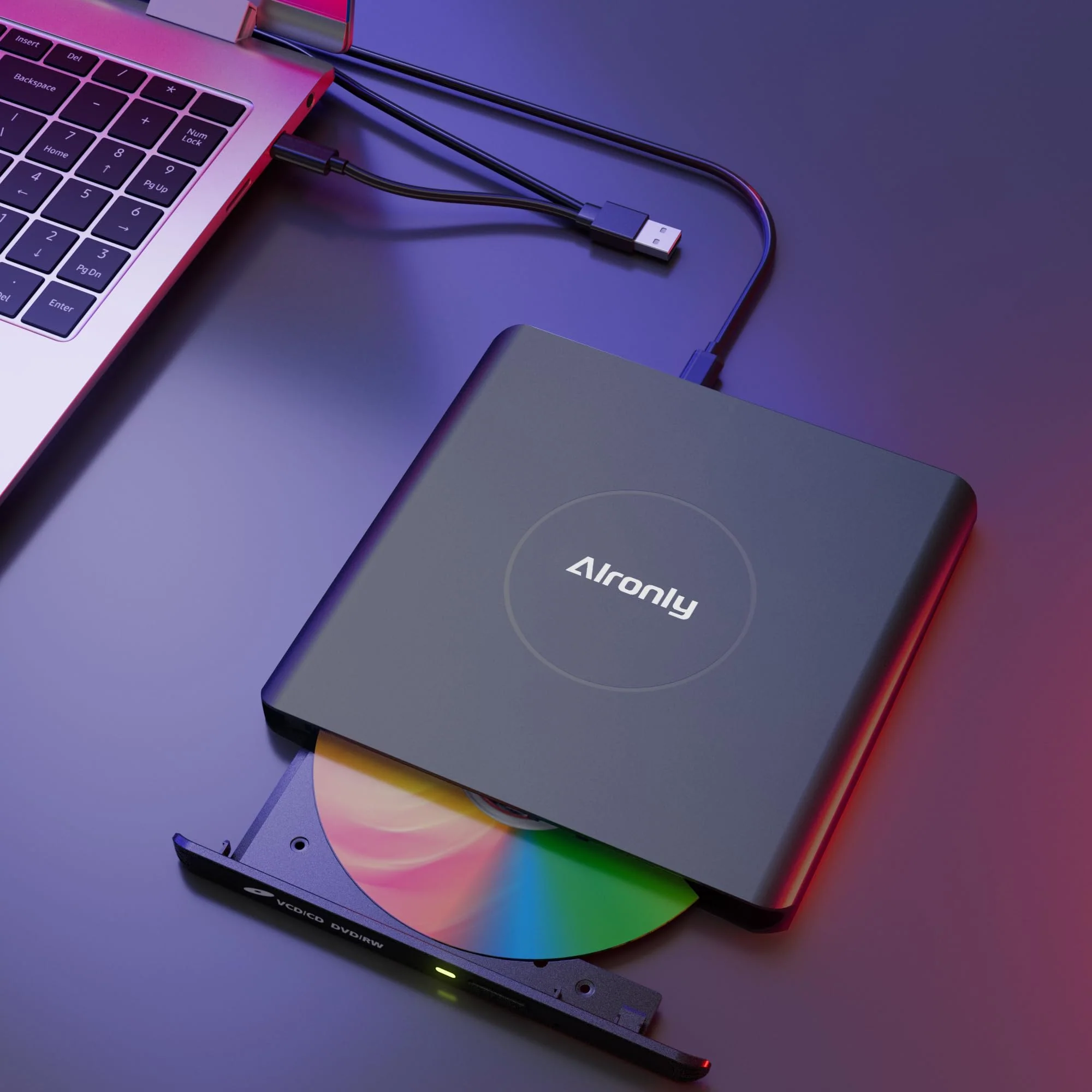 Alloy External CD/DVD Drive for Laptop, USB 3.0 Type-C Portable CD Burner Reader Writer Compatible with Windows, Apple Mac, Linux Desktop - with USB-A & USB-C Cable (F03) - Image 7
