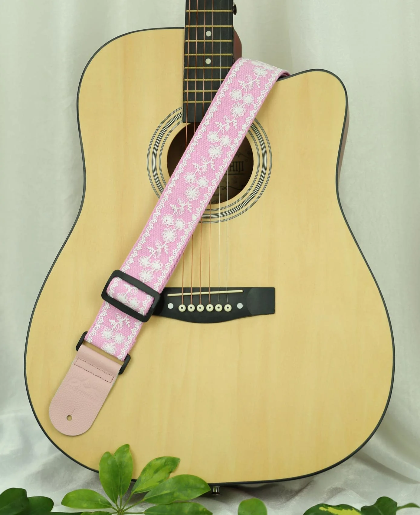 ALLZEDREAM Guitar Strap,Genuine Leather Ends,Lace Sequins Original Design (Lace Pink) Lace Pink - Image 2