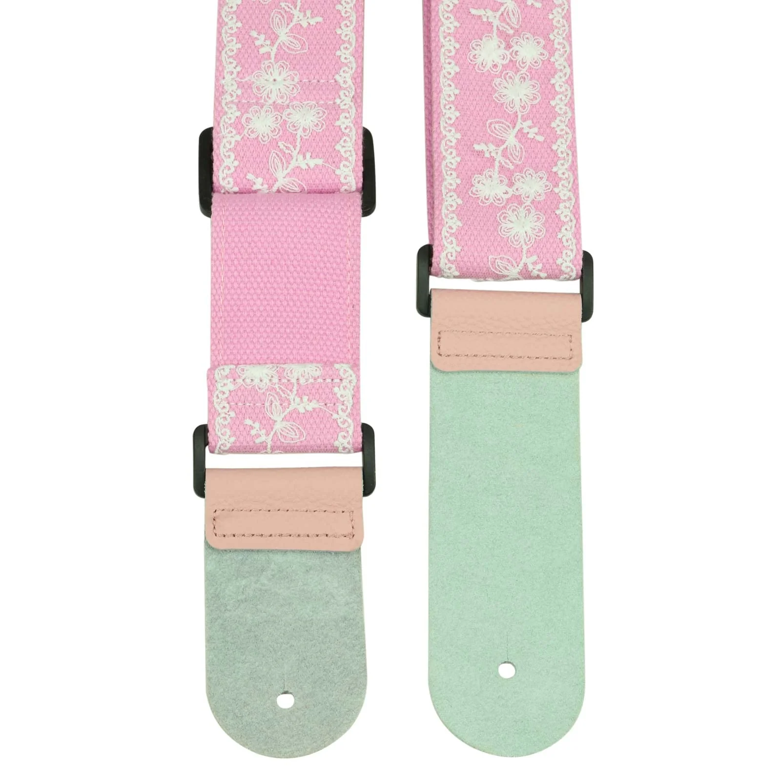 ALLZEDREAM Guitar Strap,Genuine Leather Ends,Lace Sequins Original Design (Lace Pink) Lace Pink - Image 3