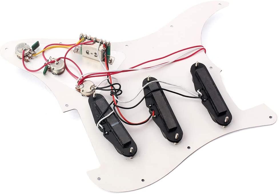 Alnicov Electric Guitar Part Prewired Loaded Pickup Pickguard Assembly 3 Ply SSS White - Image 2